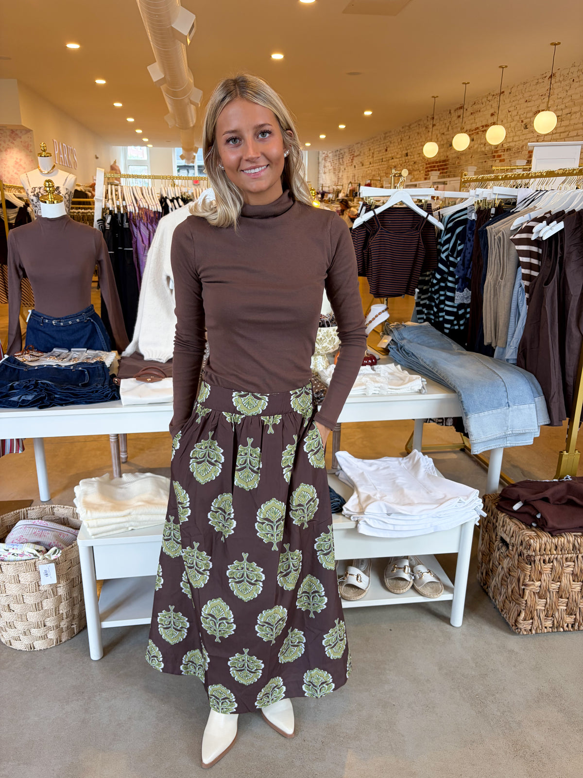 Caitie Maxi Skirt - Brown/Green