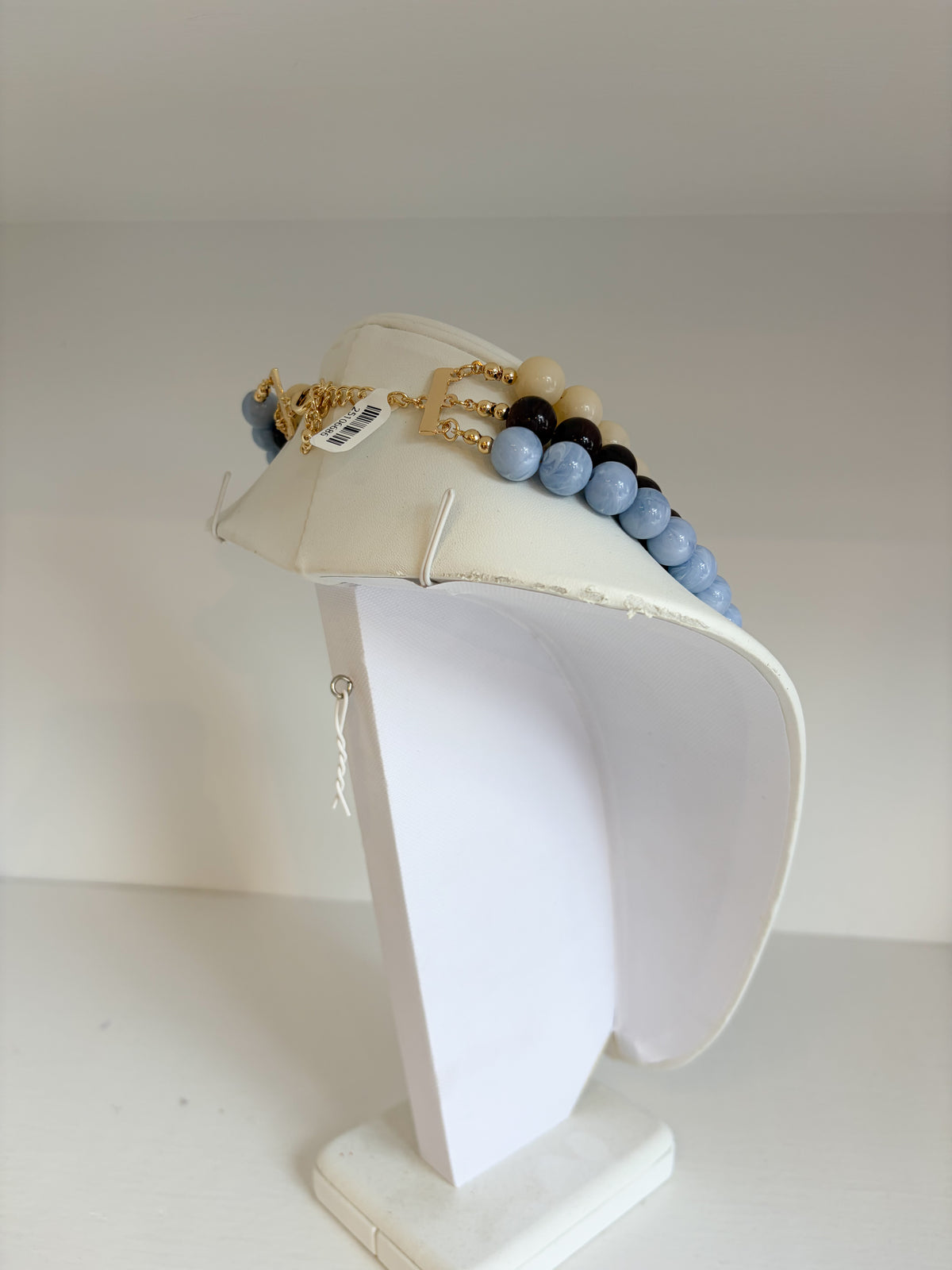 3 Layer Bead Necklace - Brown/Light Blue/Cream