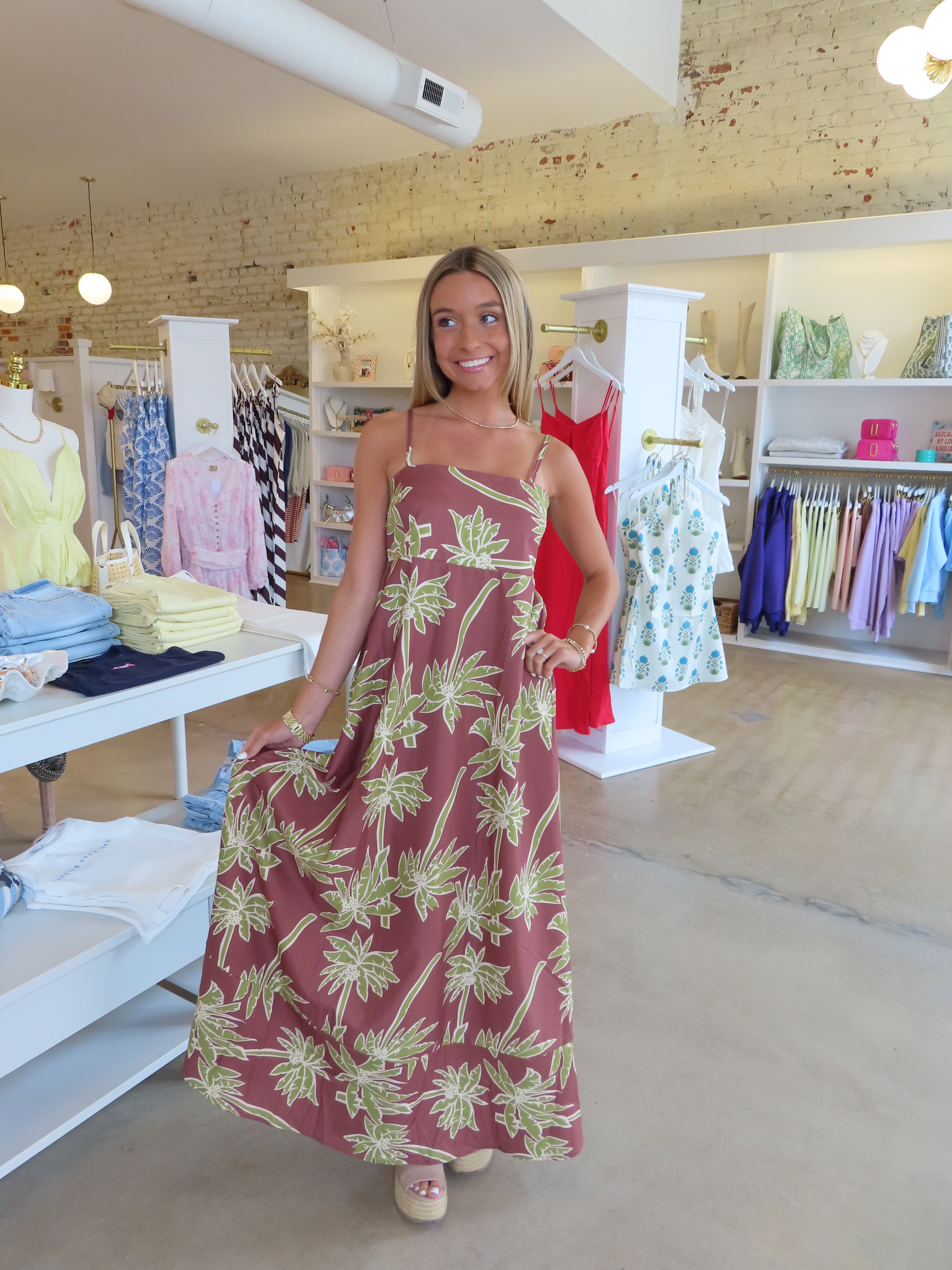 Key Largo Maxi Dress - Brown & Green