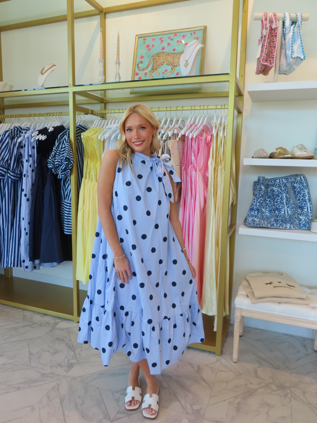 Cloud 9 Midi Dress - Blue Polka Dot