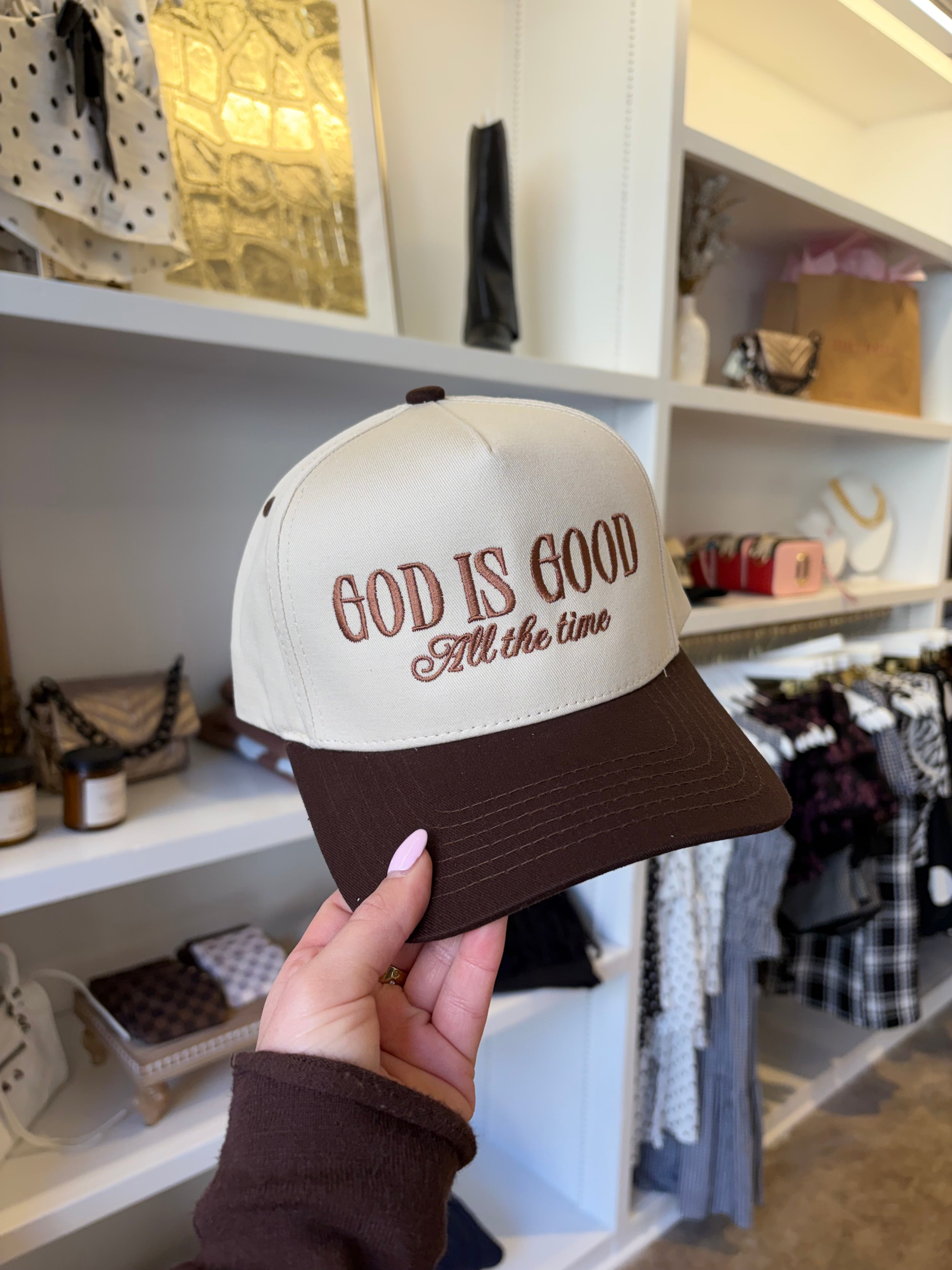 God Is Good All The Time Embroidered Hat - Brown