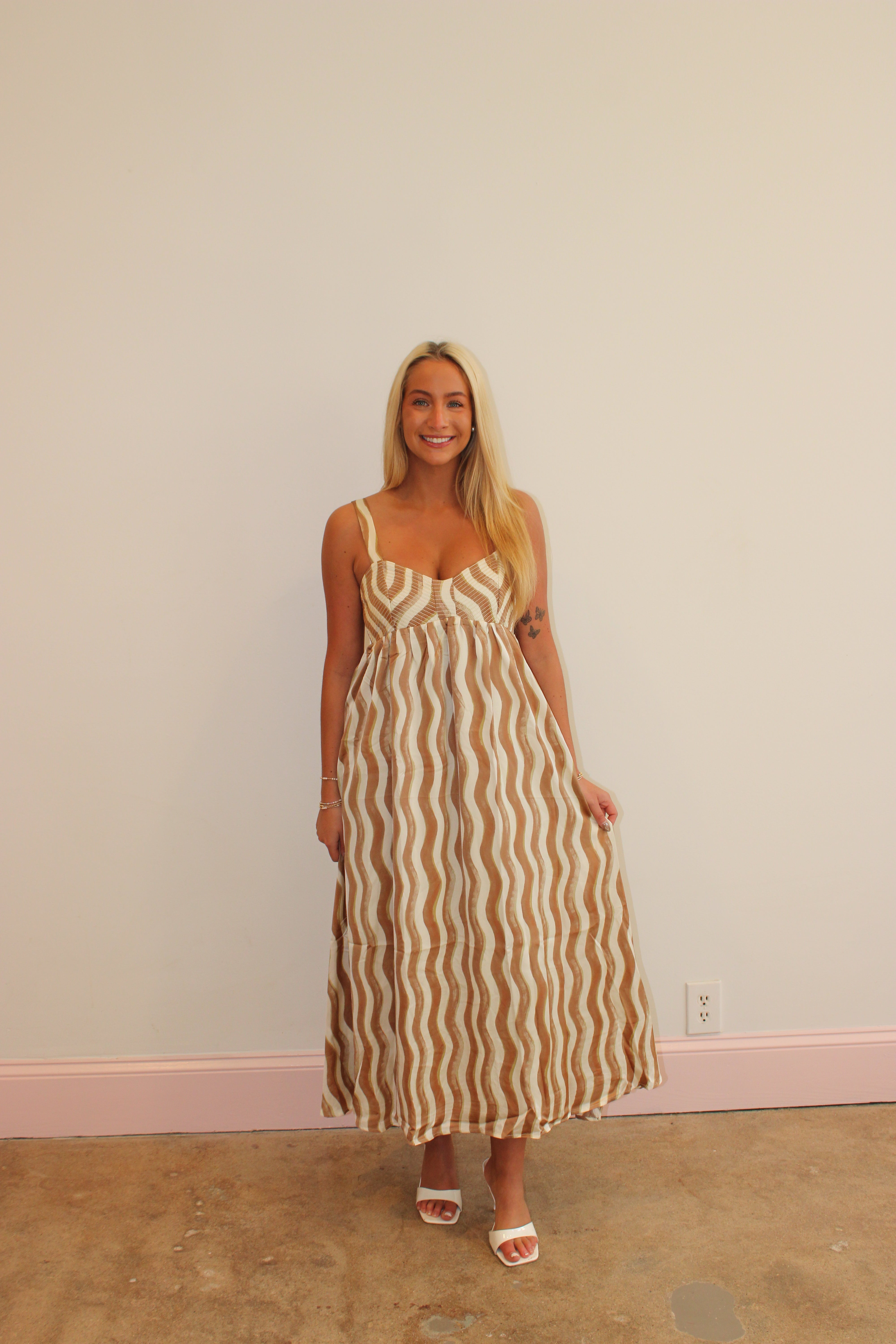 Malea Satin Midi Dress - Cream