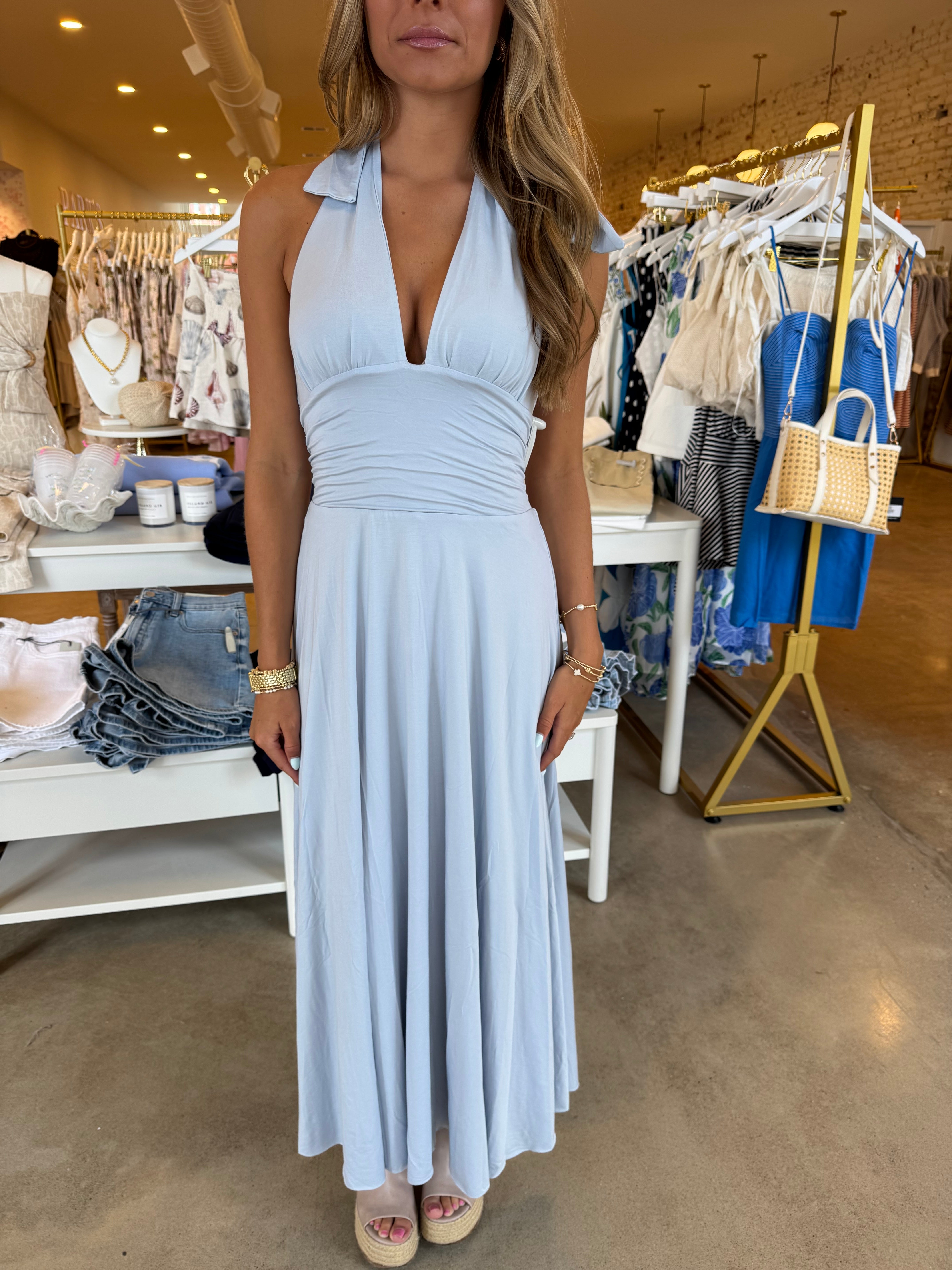 Marilyn Halter Maxi Dress - Light Blue