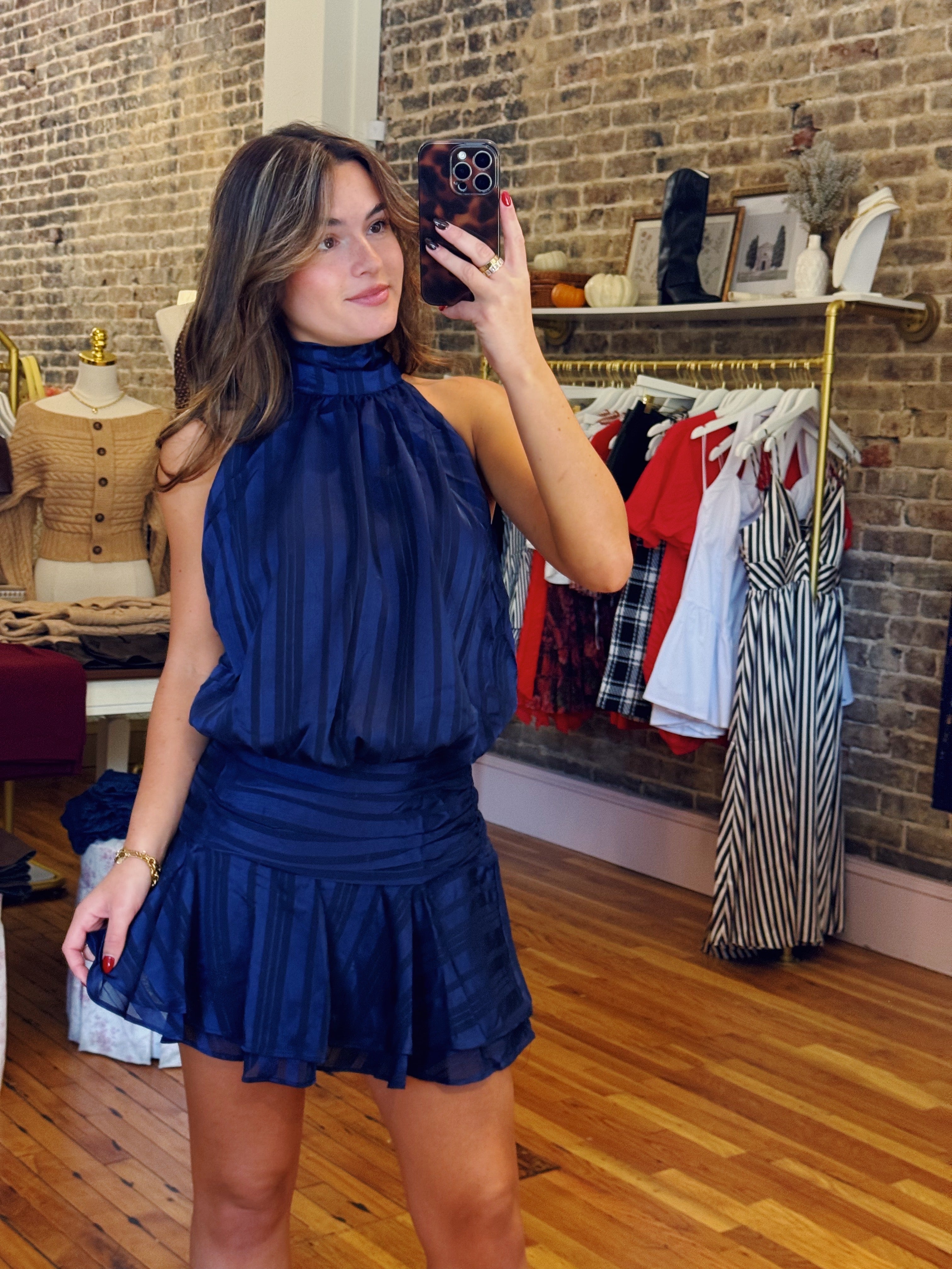 Private Paradise Satin Drop Waist Mini Dress - Navy