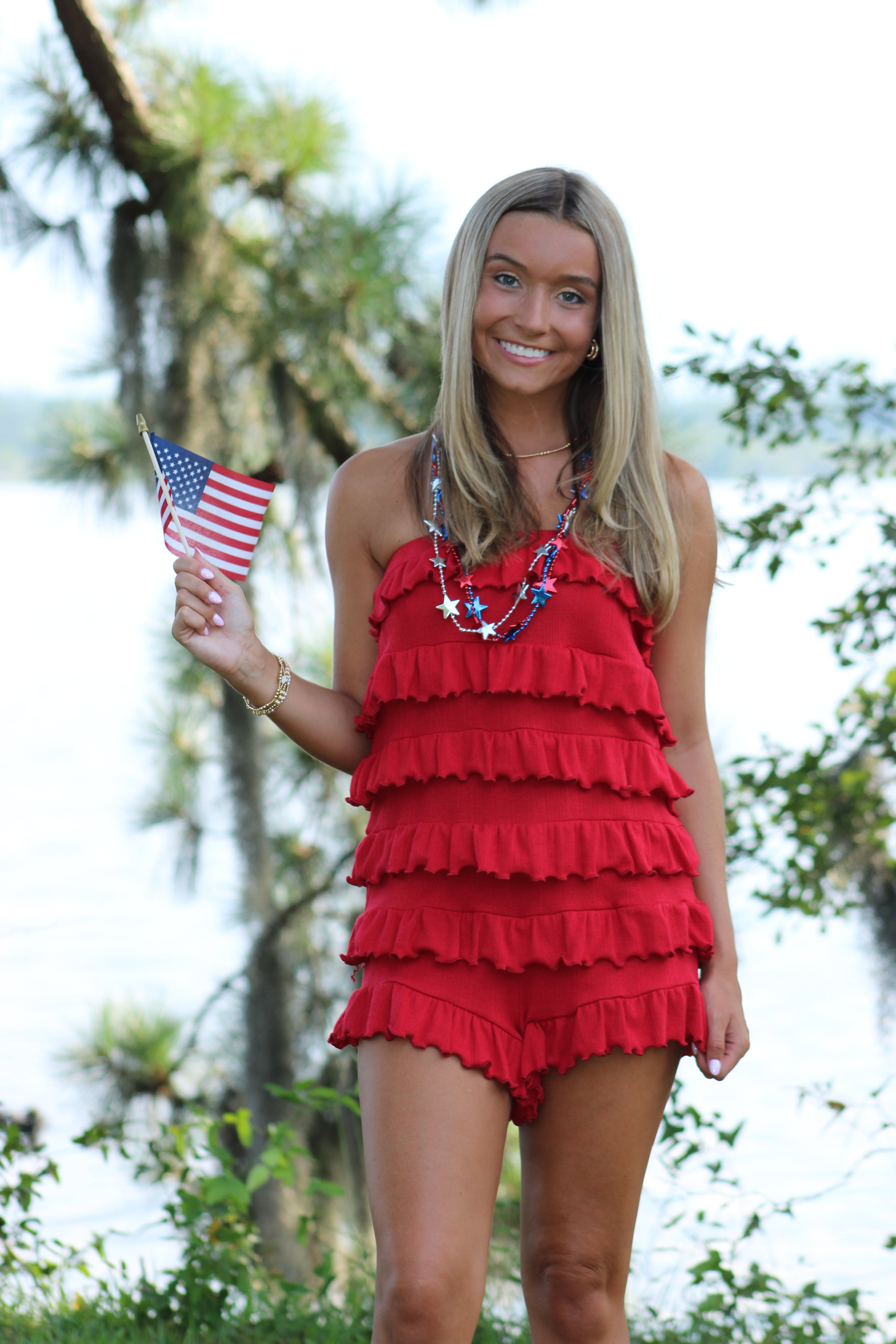 Feeling Fine Ruffle Romper - Red