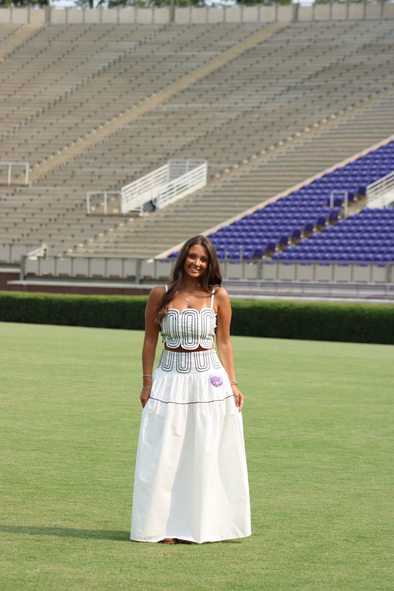 Southern Grace Embroidered Top & Midi Skirt Set - Black/White