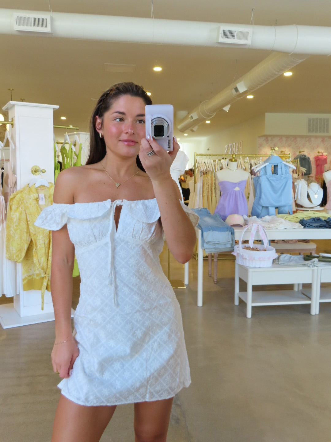 Jane Embroidered Mini Dress - White