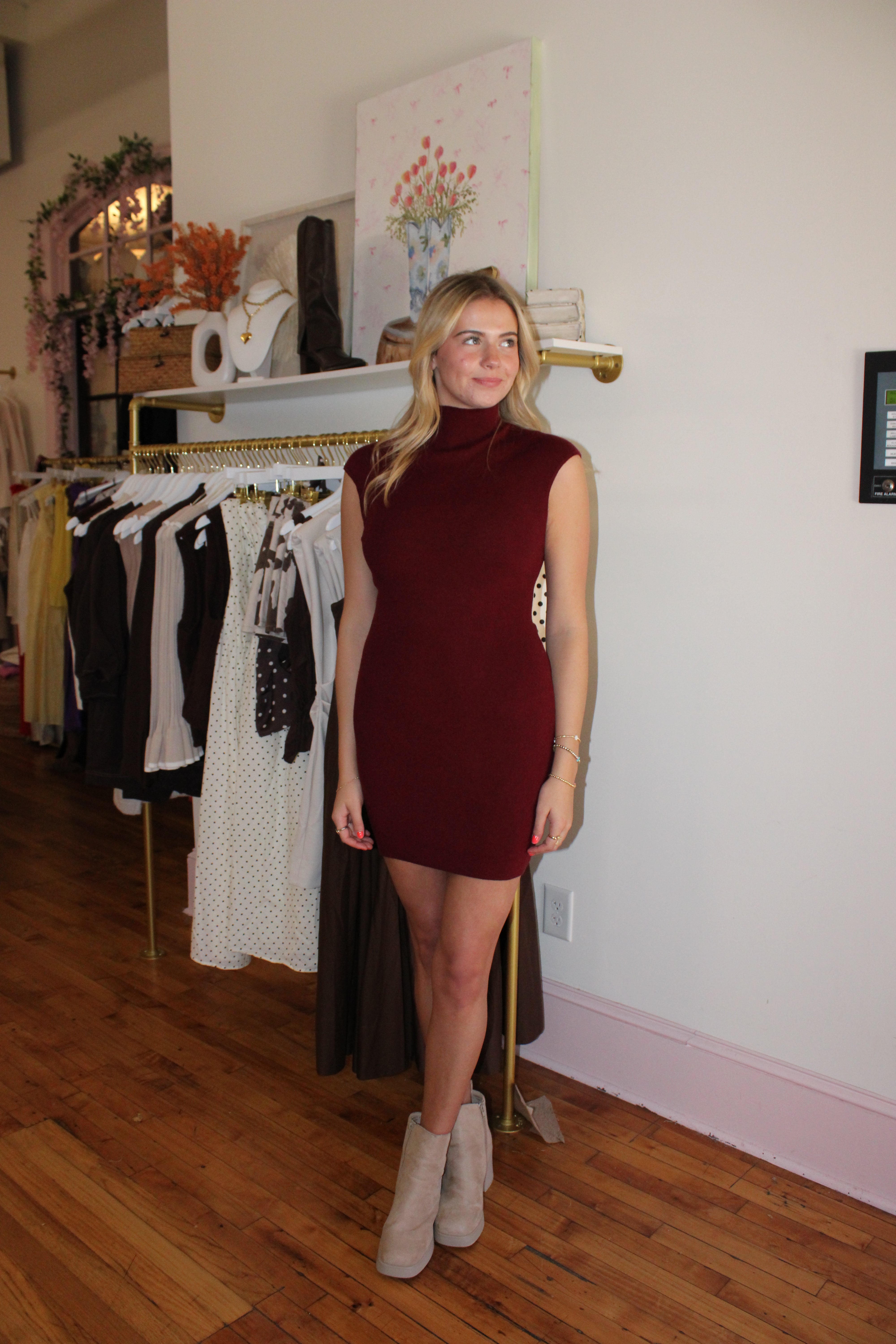 Kiss and Tell Knit Mini Dress - Burgundy
