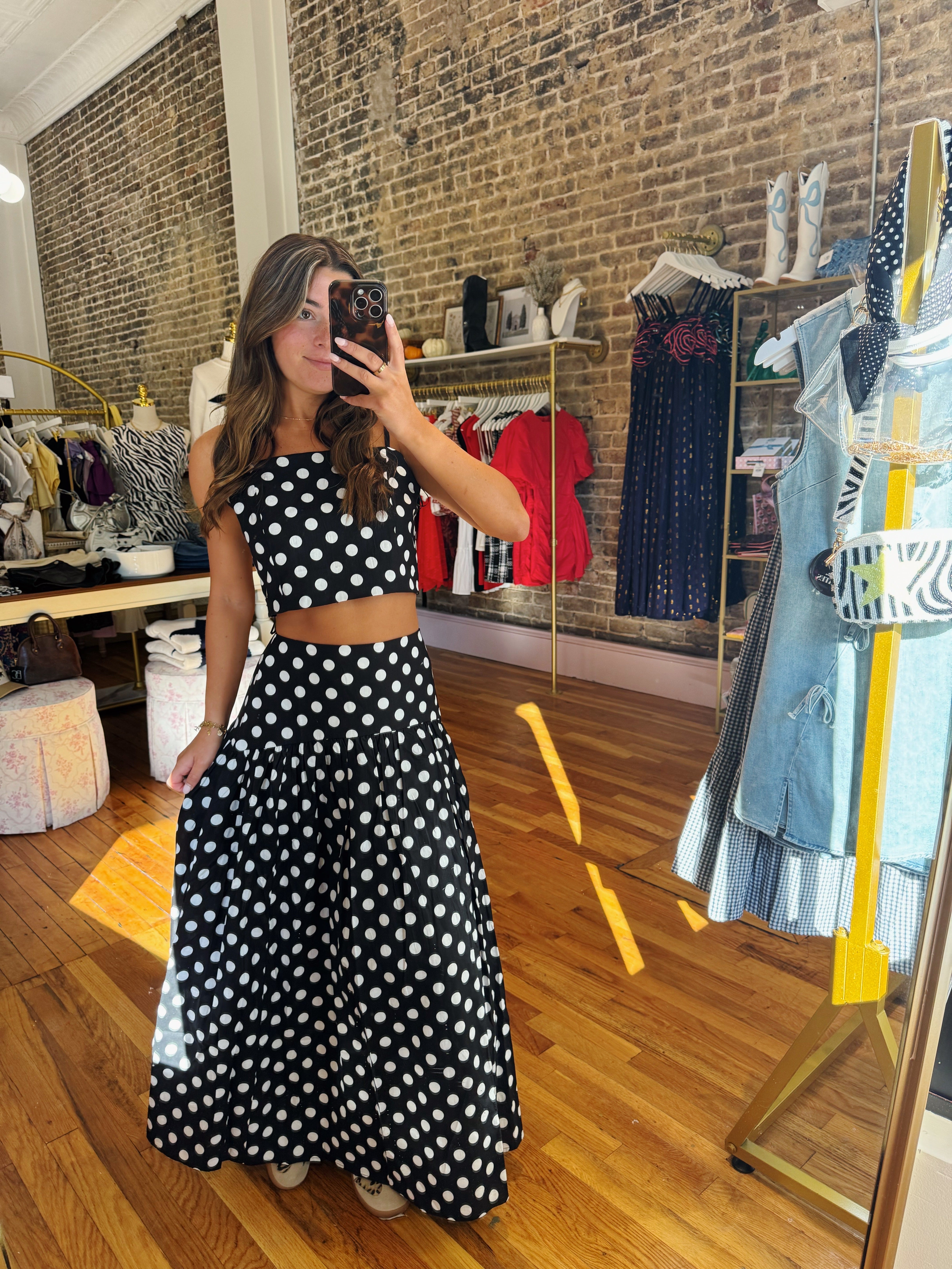 Rebecca Top & Skirt Set - Black Polka Dot