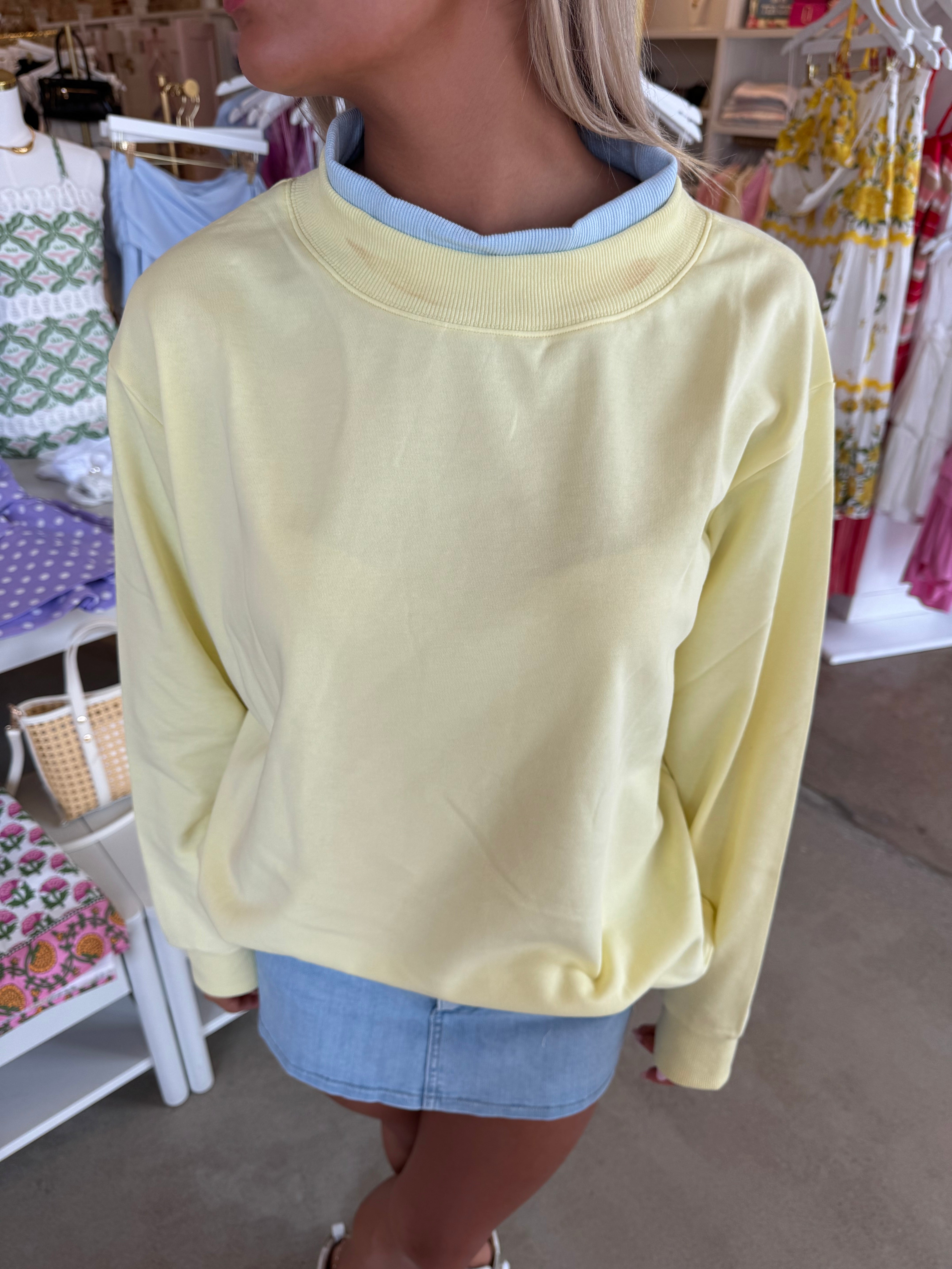 Dara Double Lined Mockneck - Yellow & Blue
