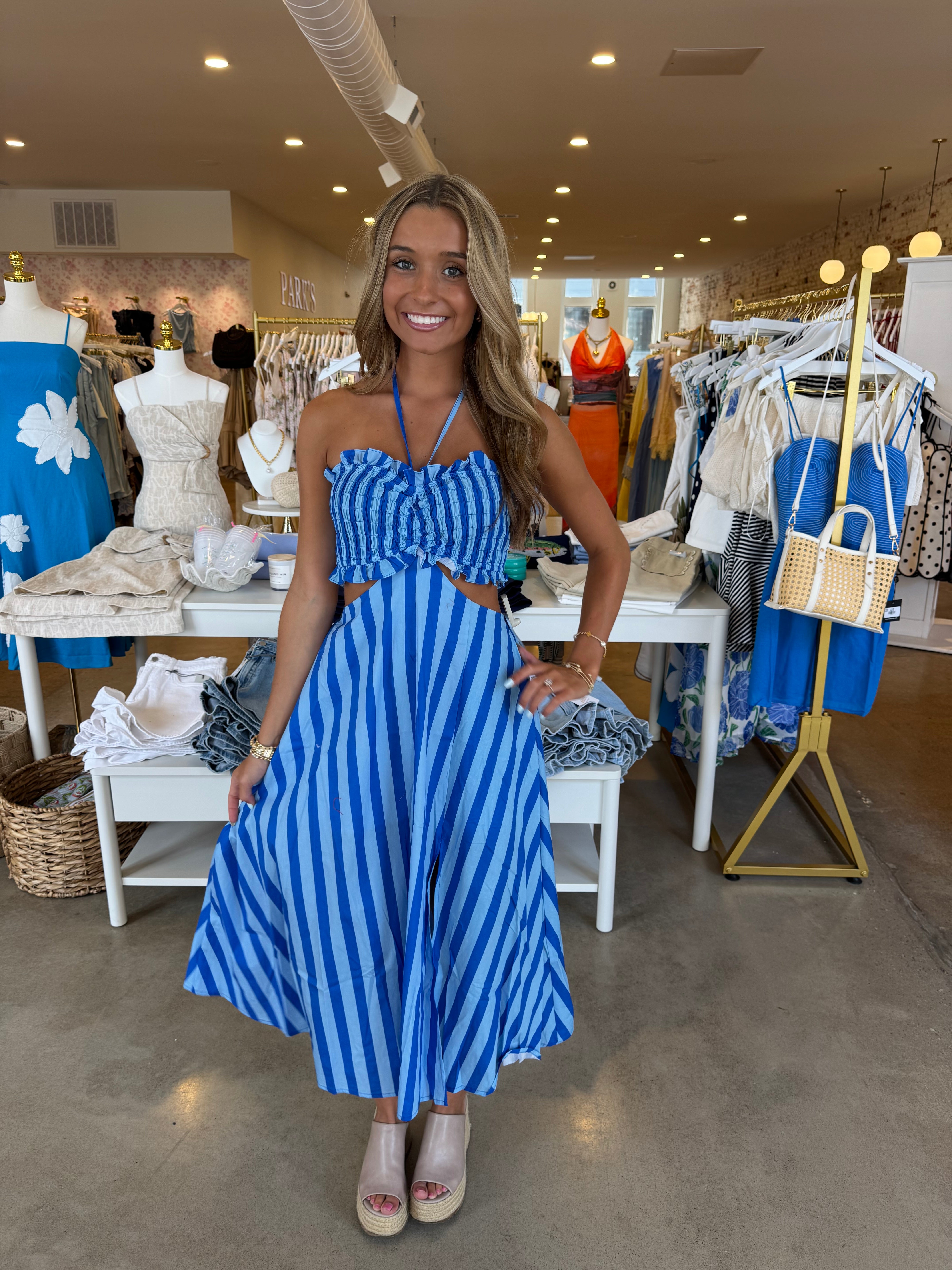 St. Tropez Midi Dress - Blue Stripe