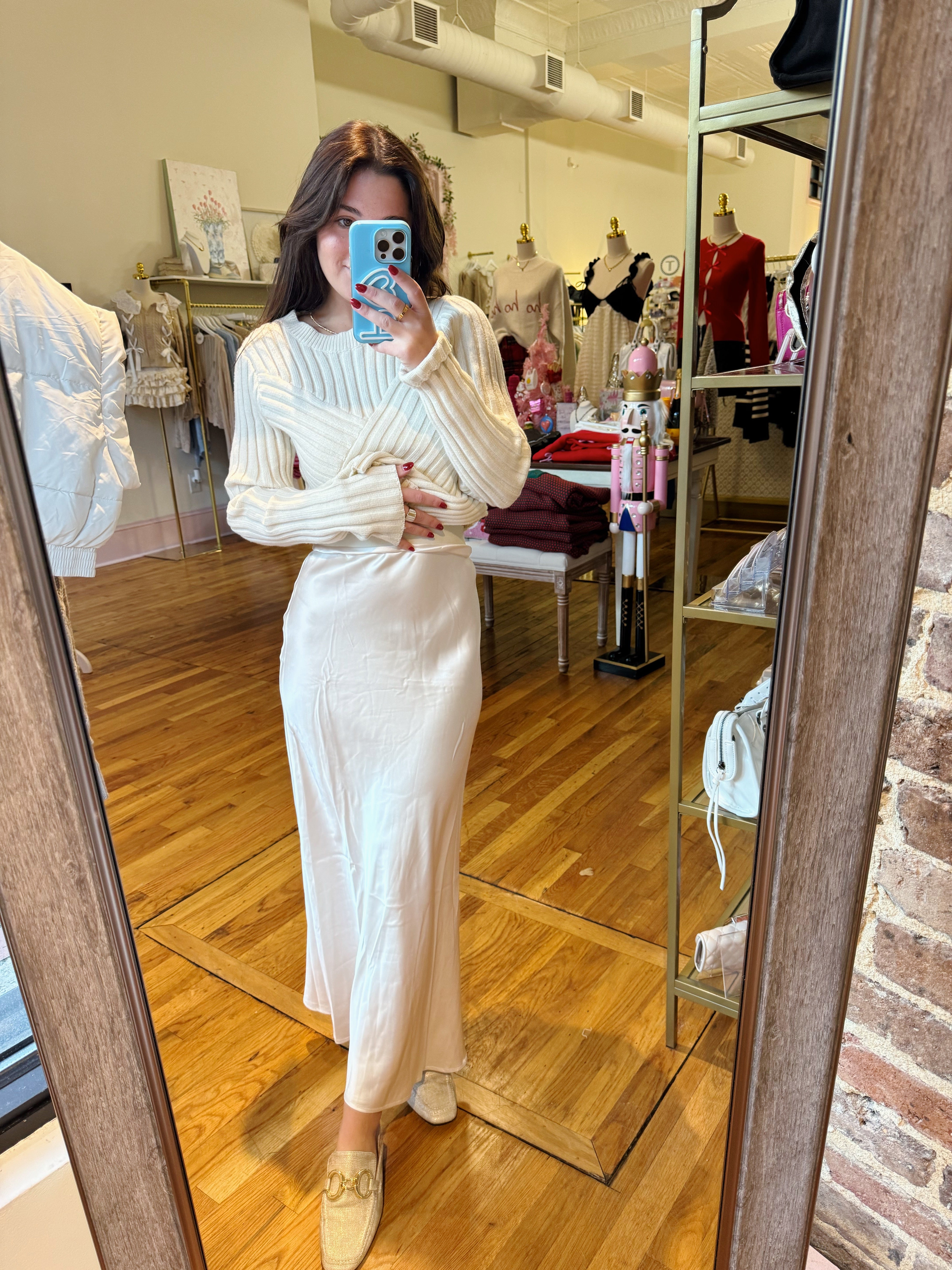 Maddie Midi Satin Skirt - Champagne