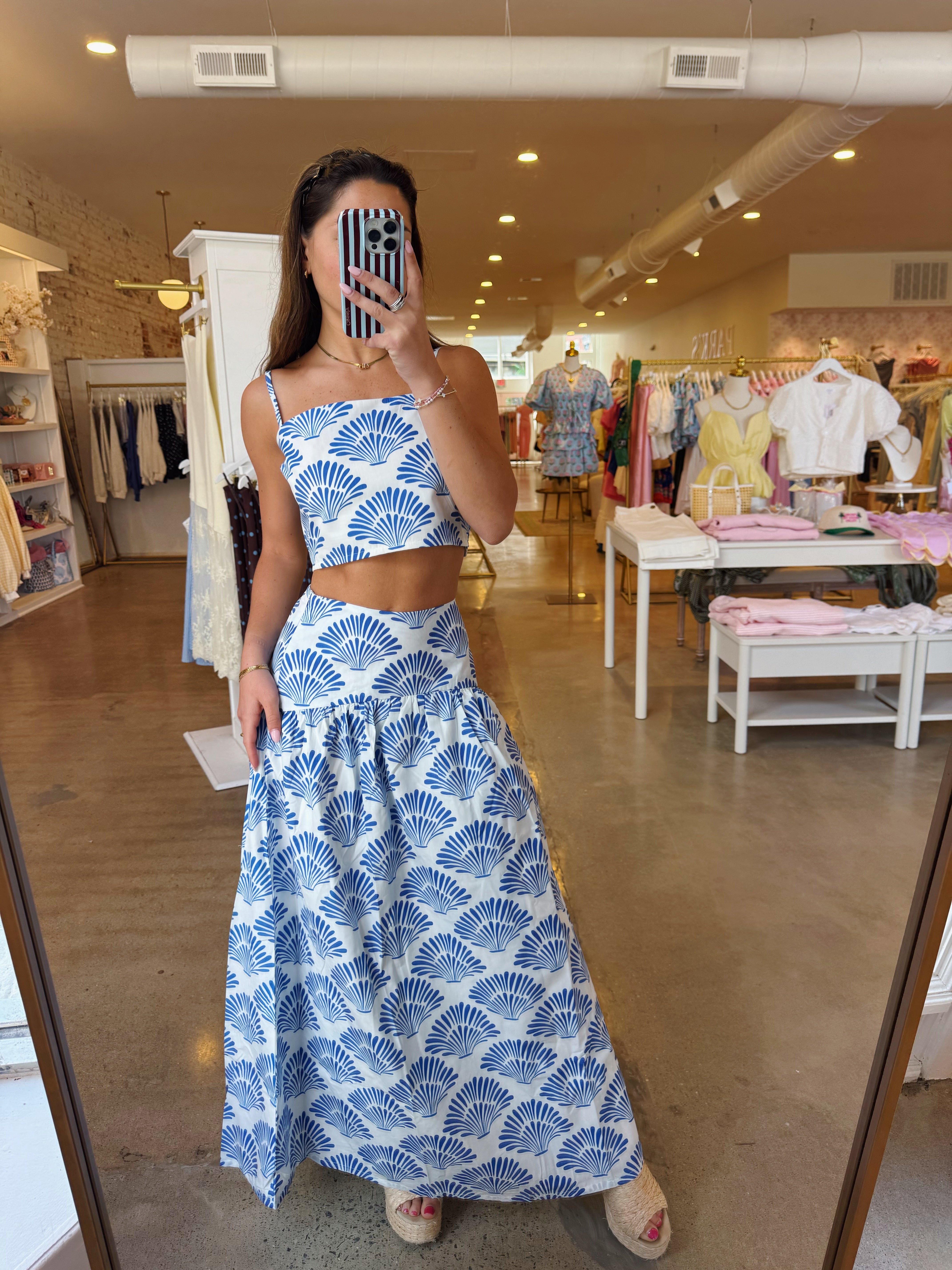 Collecting Seashells Midi Skirt Set - Blue