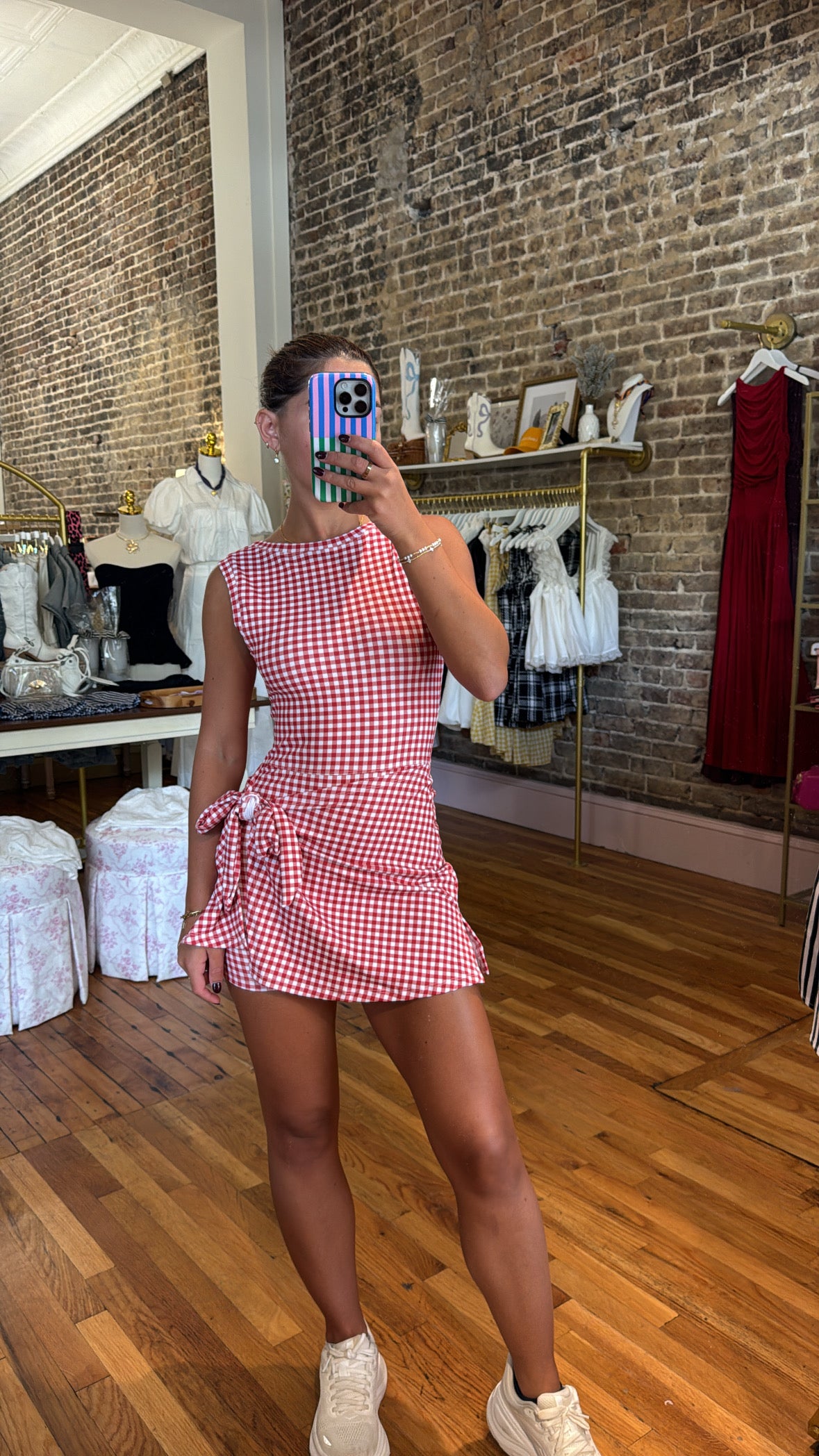 Travel Light Active Mini Dress - Red Gingham