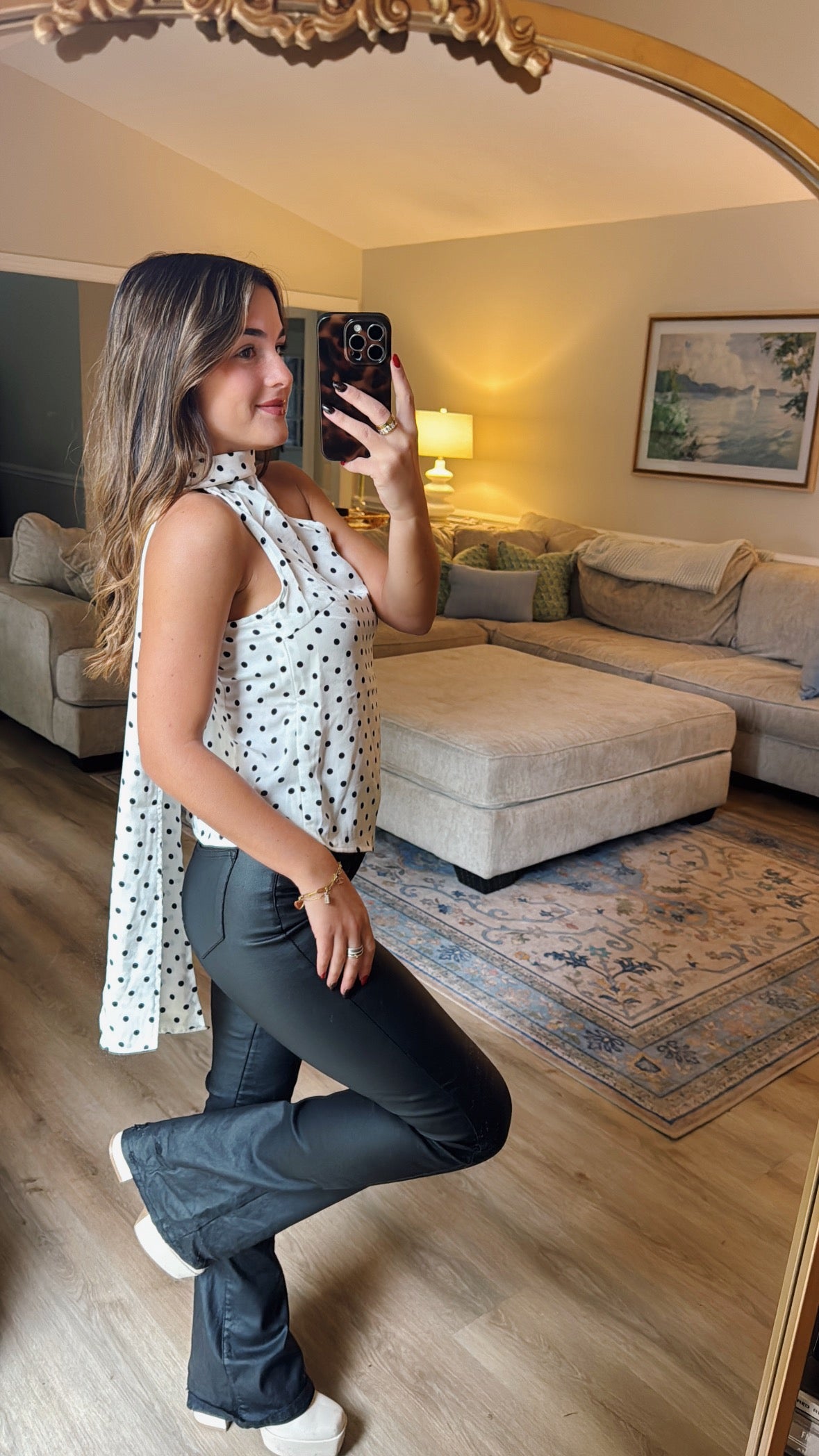 All Is Well Top With Scarf - White Polka Dot