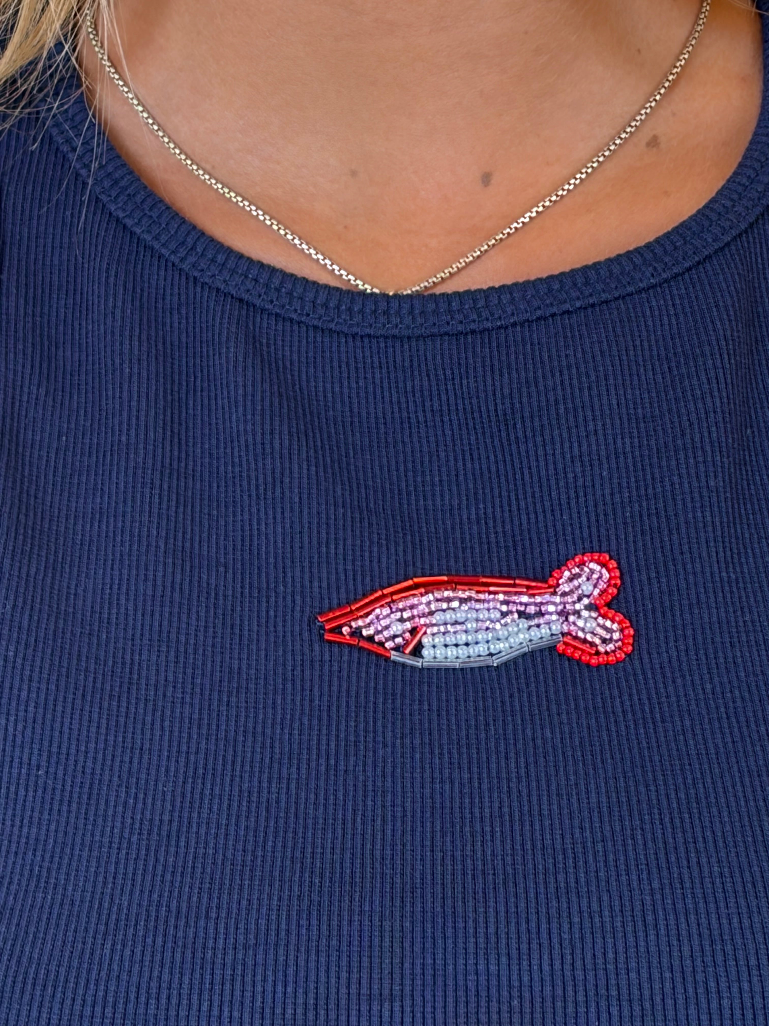 Beaded Fish Ribbed Tank - Navy