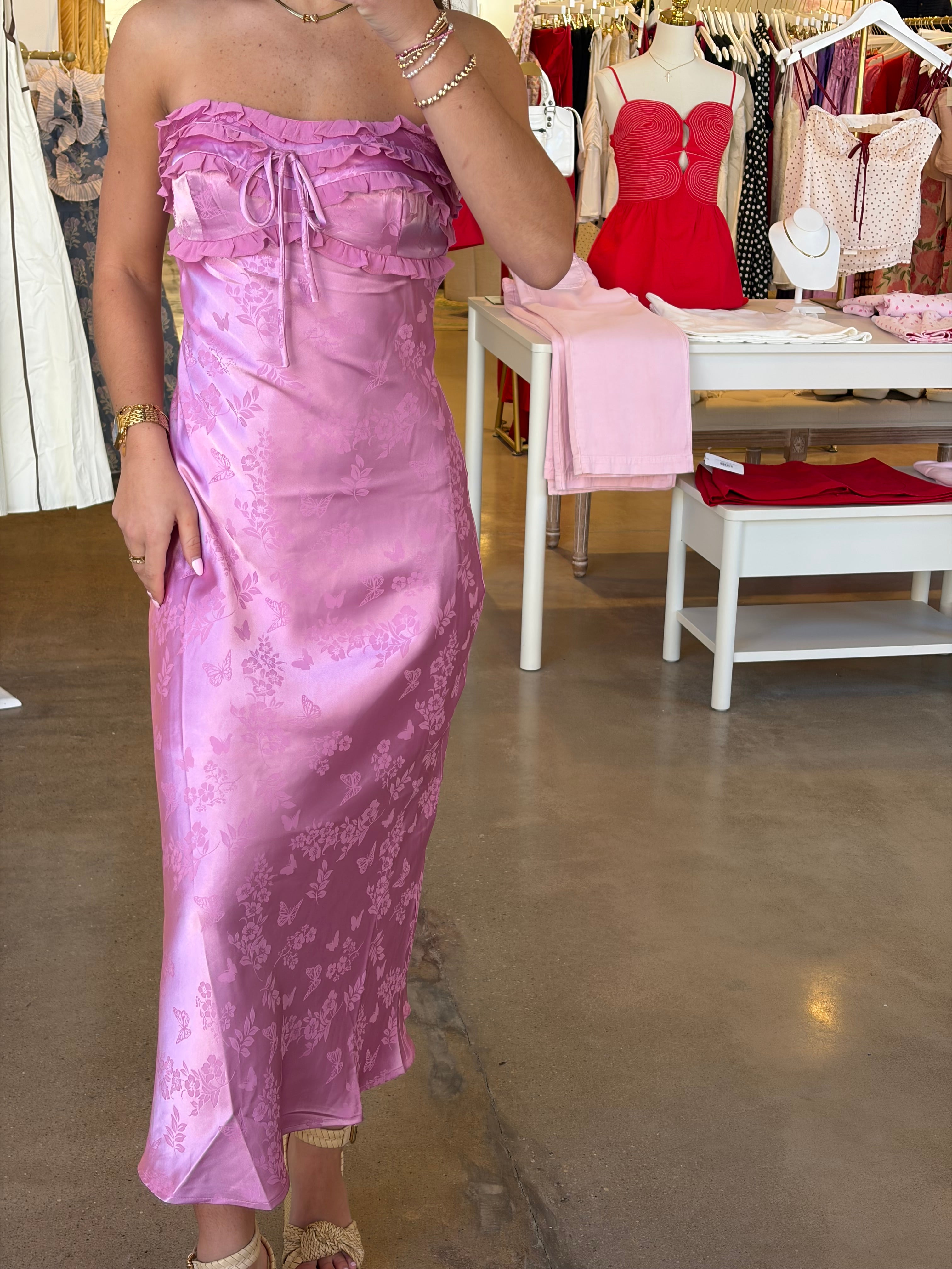 Dream A Little Satin Midi Dress - Pink