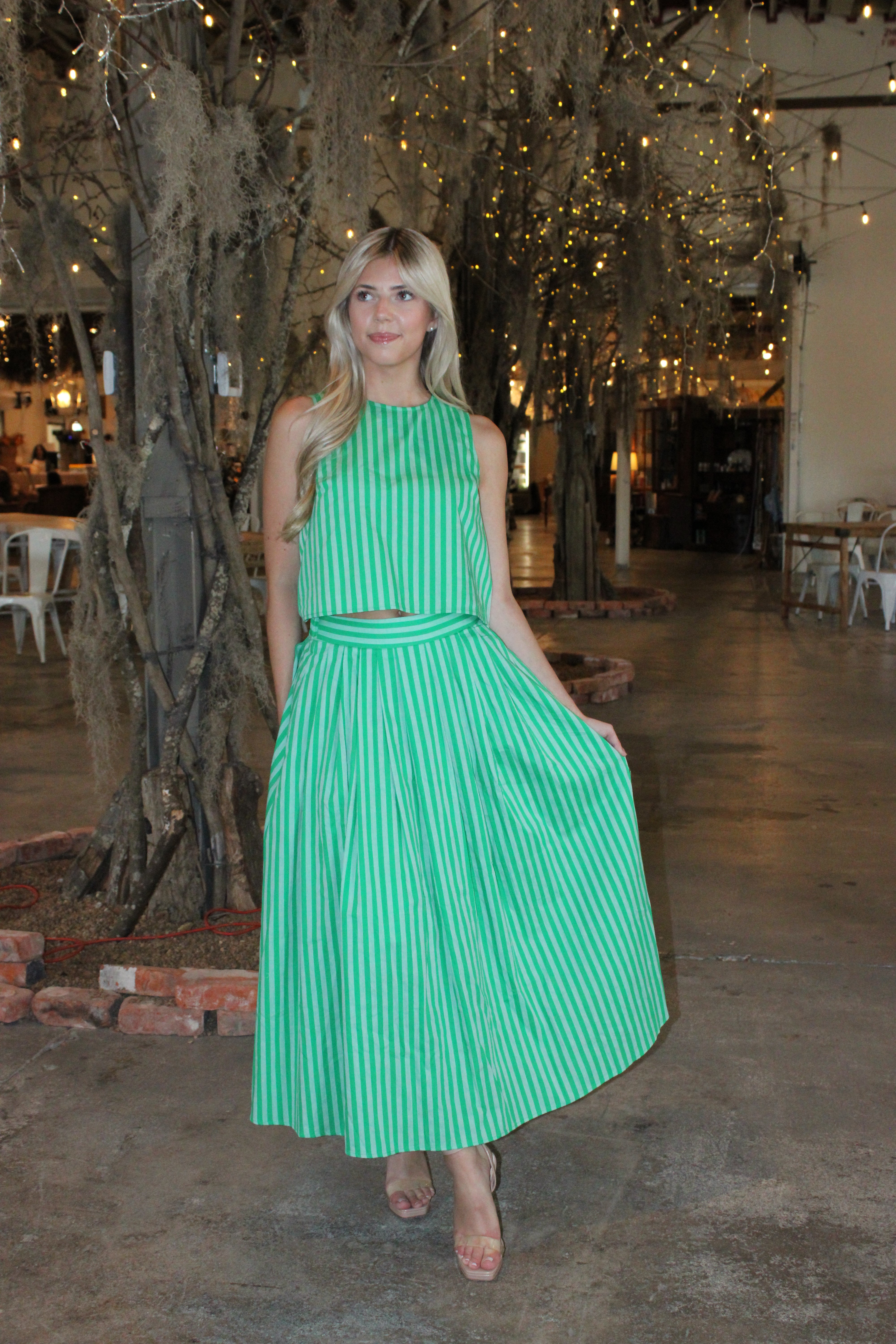Social Hour Midi Skirt Set - Green