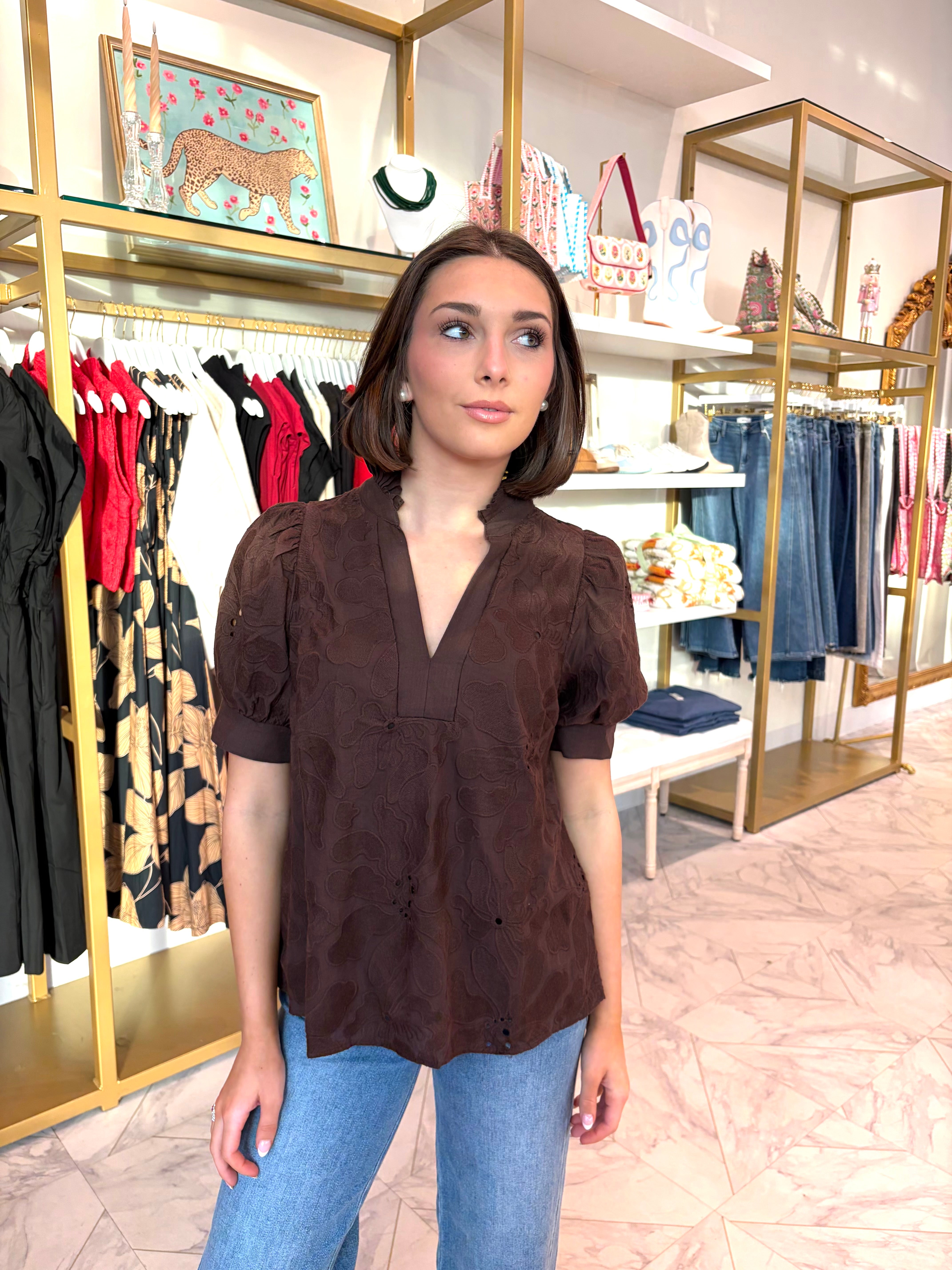 Layne Eyelet Top - Brown