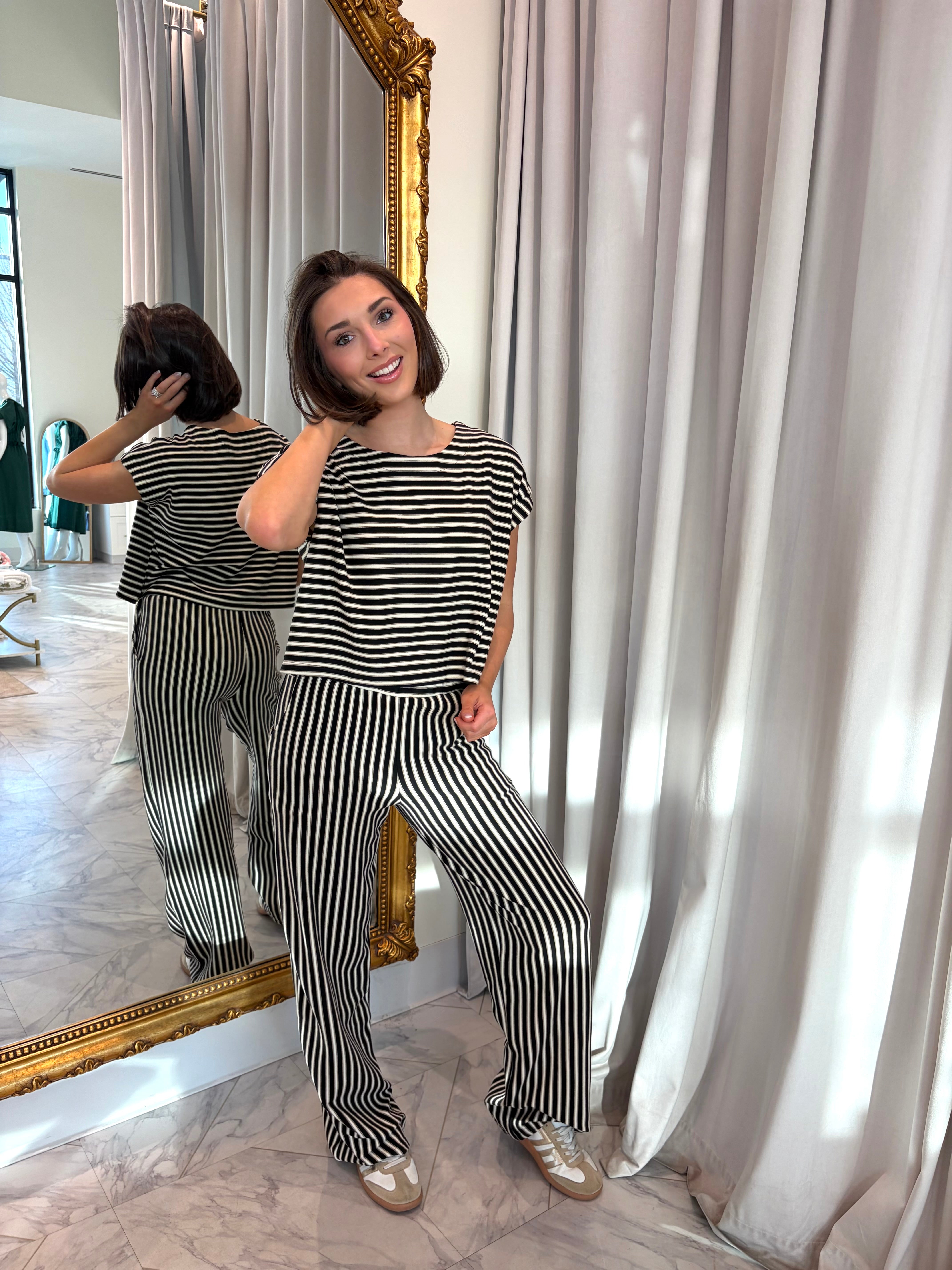 Sweet As Honey Striped Knit Set - Black/Cream