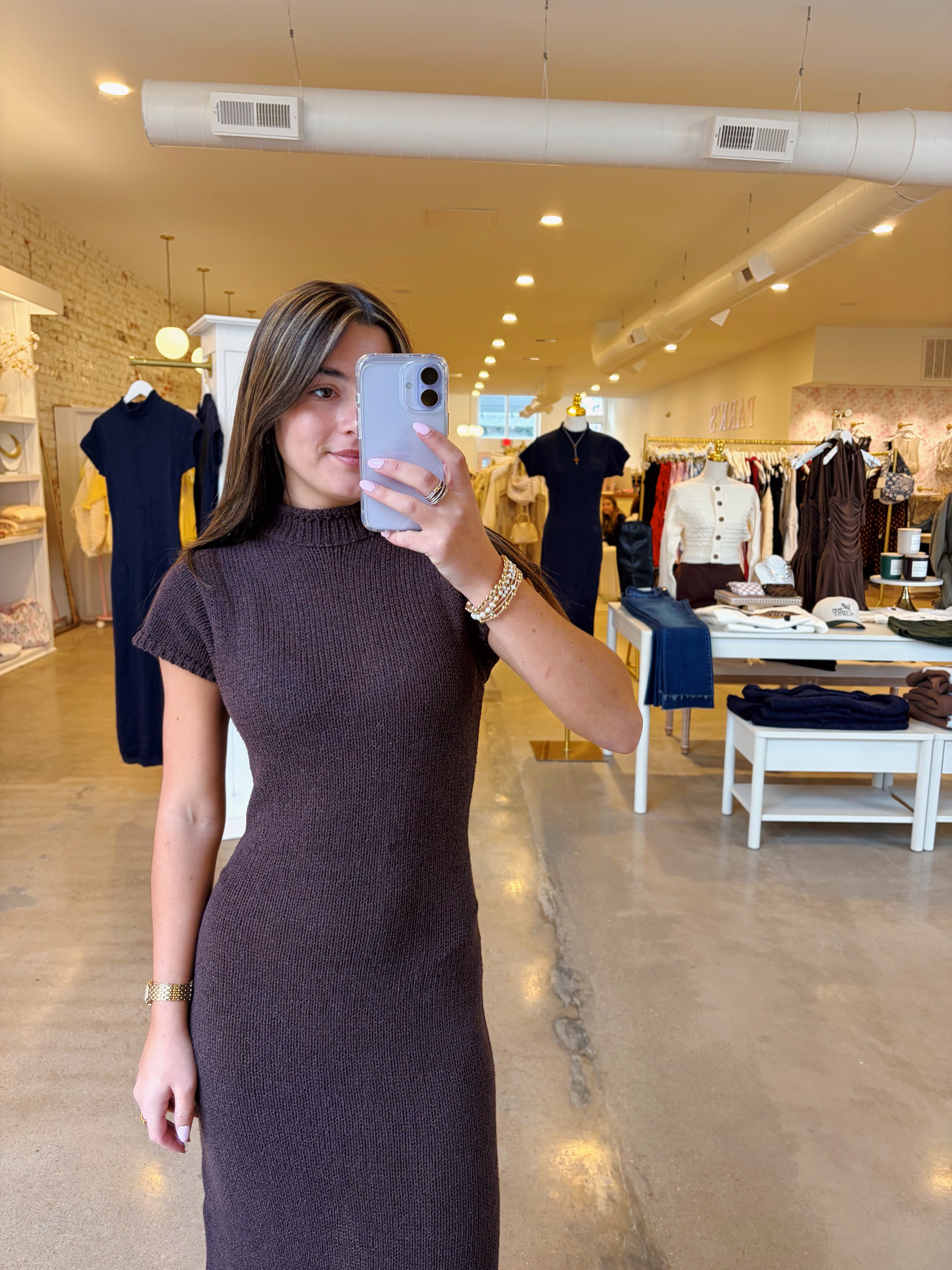 Hannah Midi Knit Dress - Brown