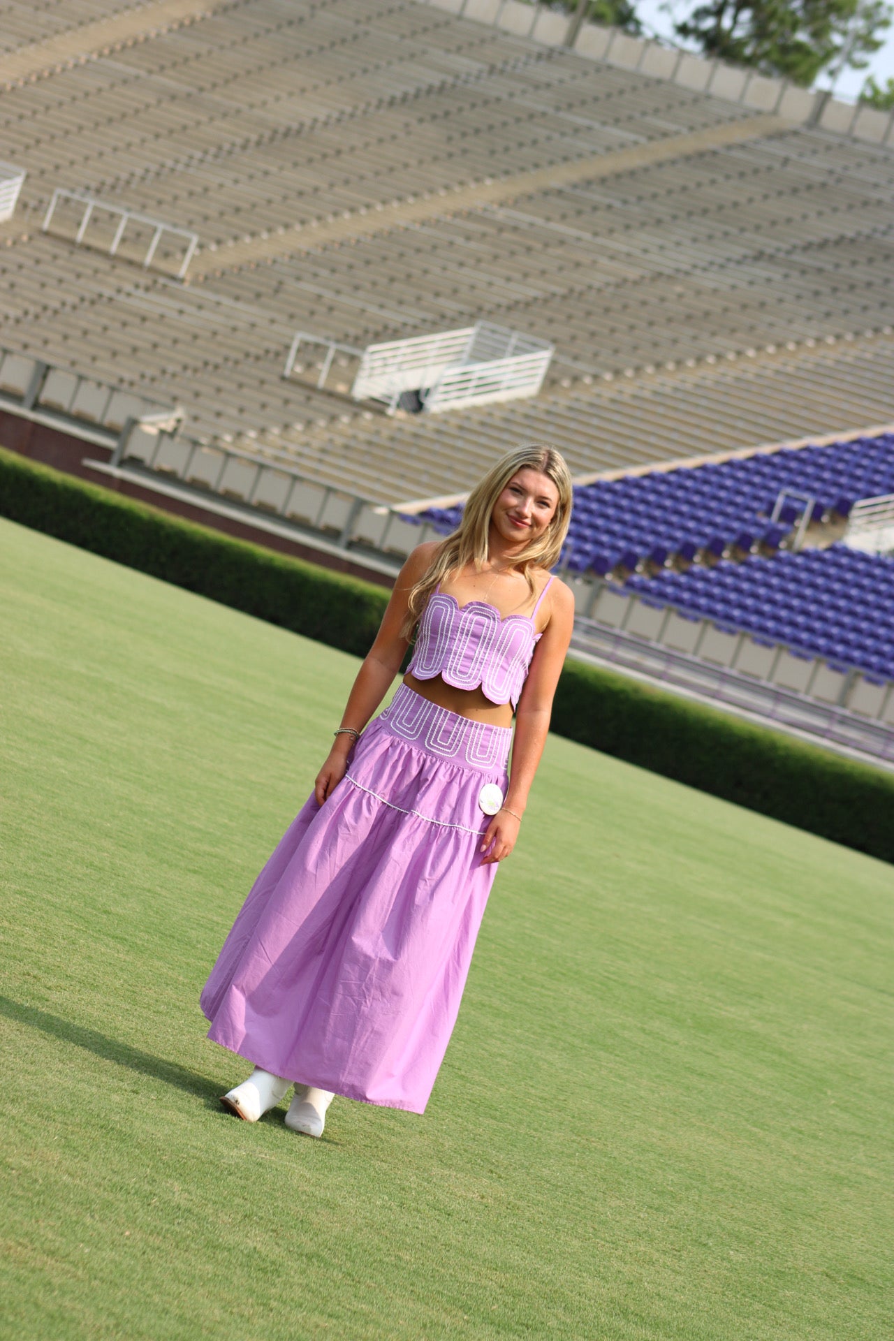 Southern Grace Embroidered Top & Midi Skirt Set - Lilac/Purple