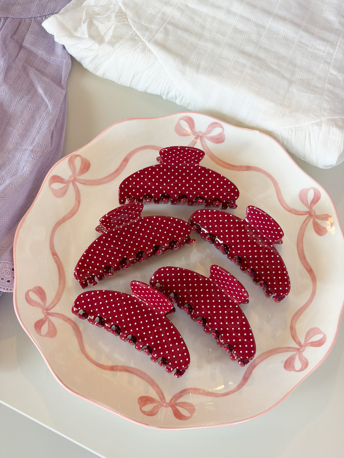 Red polka dot Hair claw
