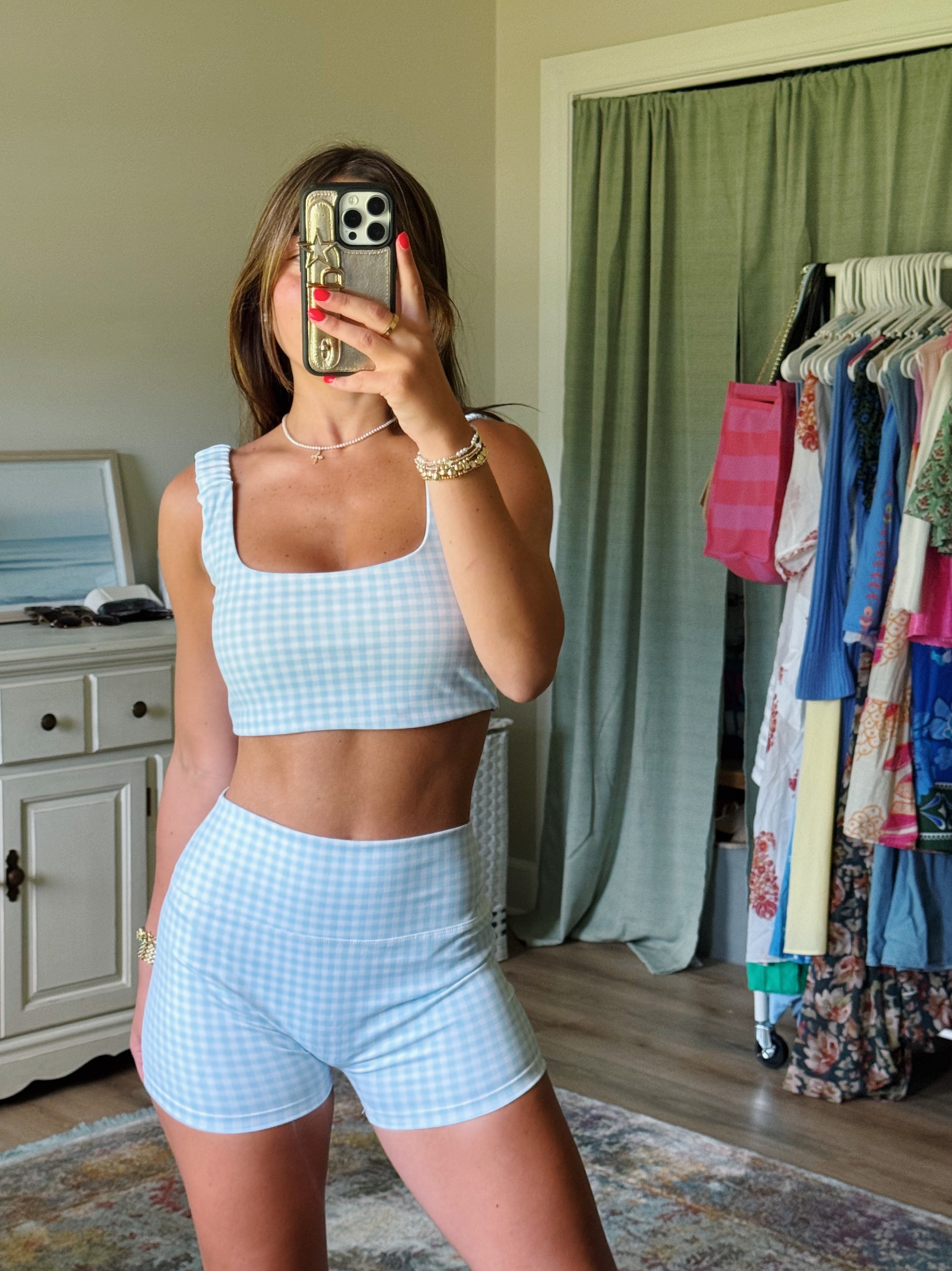 Sweet Pea Active Set - Blue Gingham