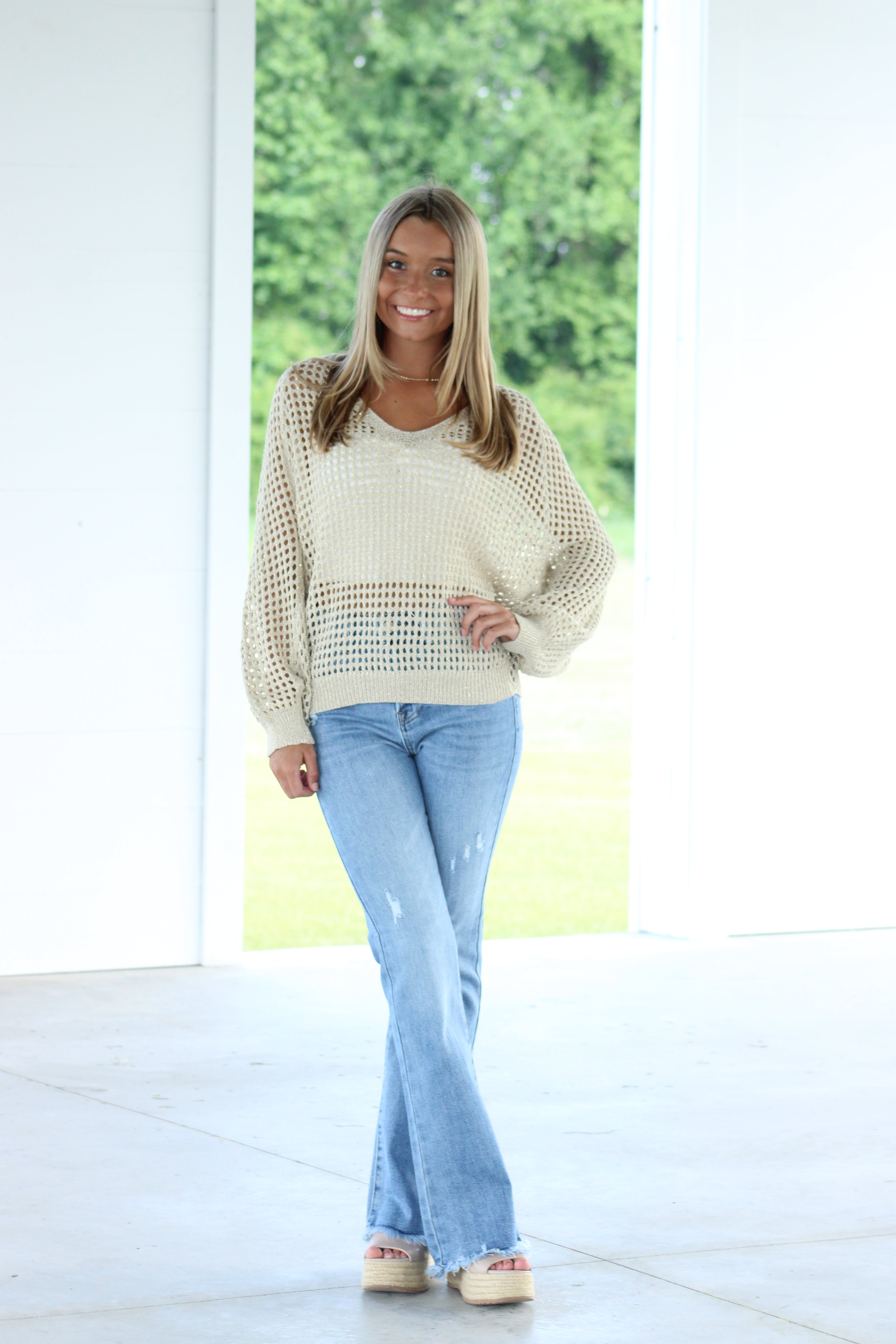 South Beach Crochet Top - Tan & Gold