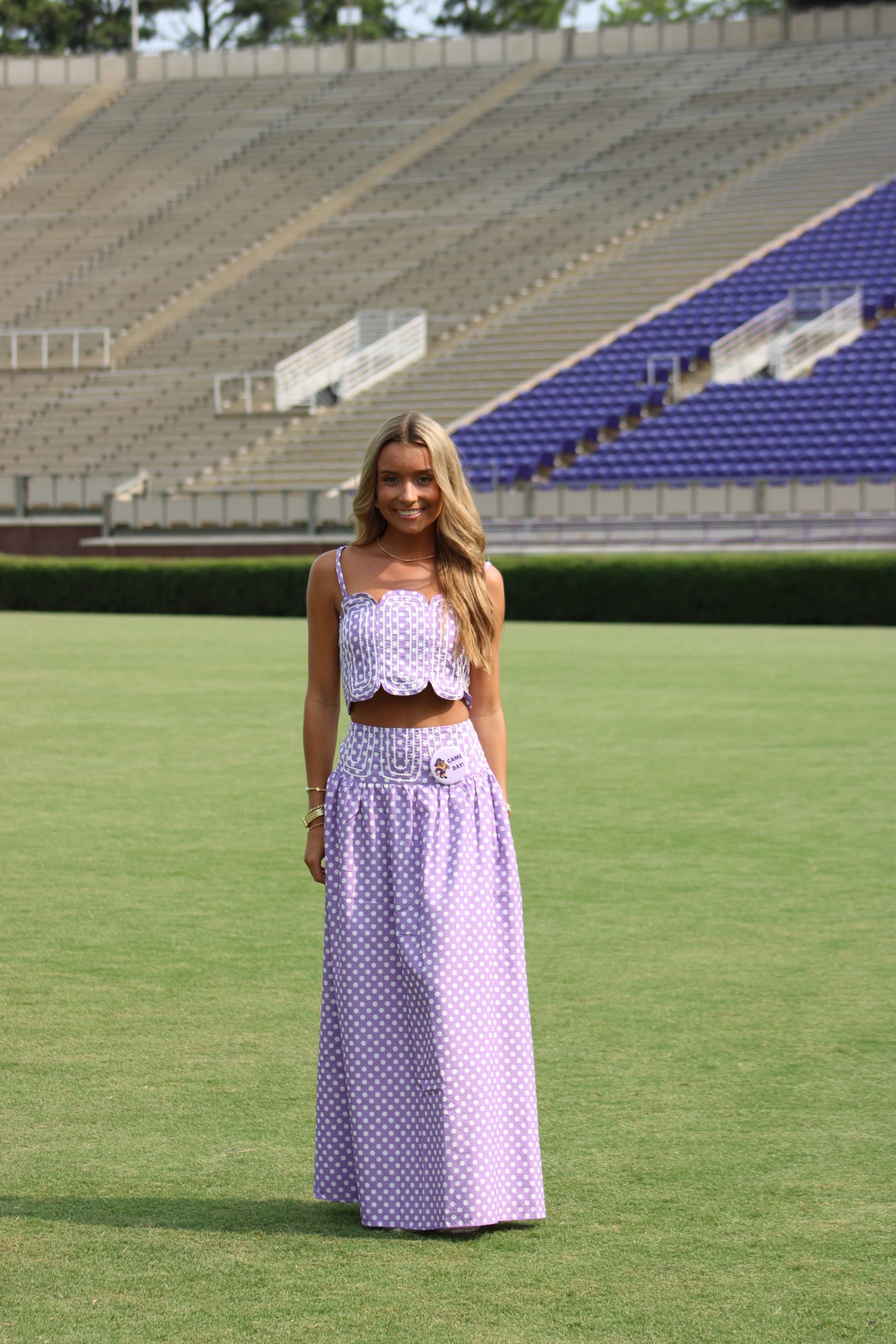 Southern Grace Embroidered Top & Midi Skirt Set - Lavender/WhitePolka Dot
