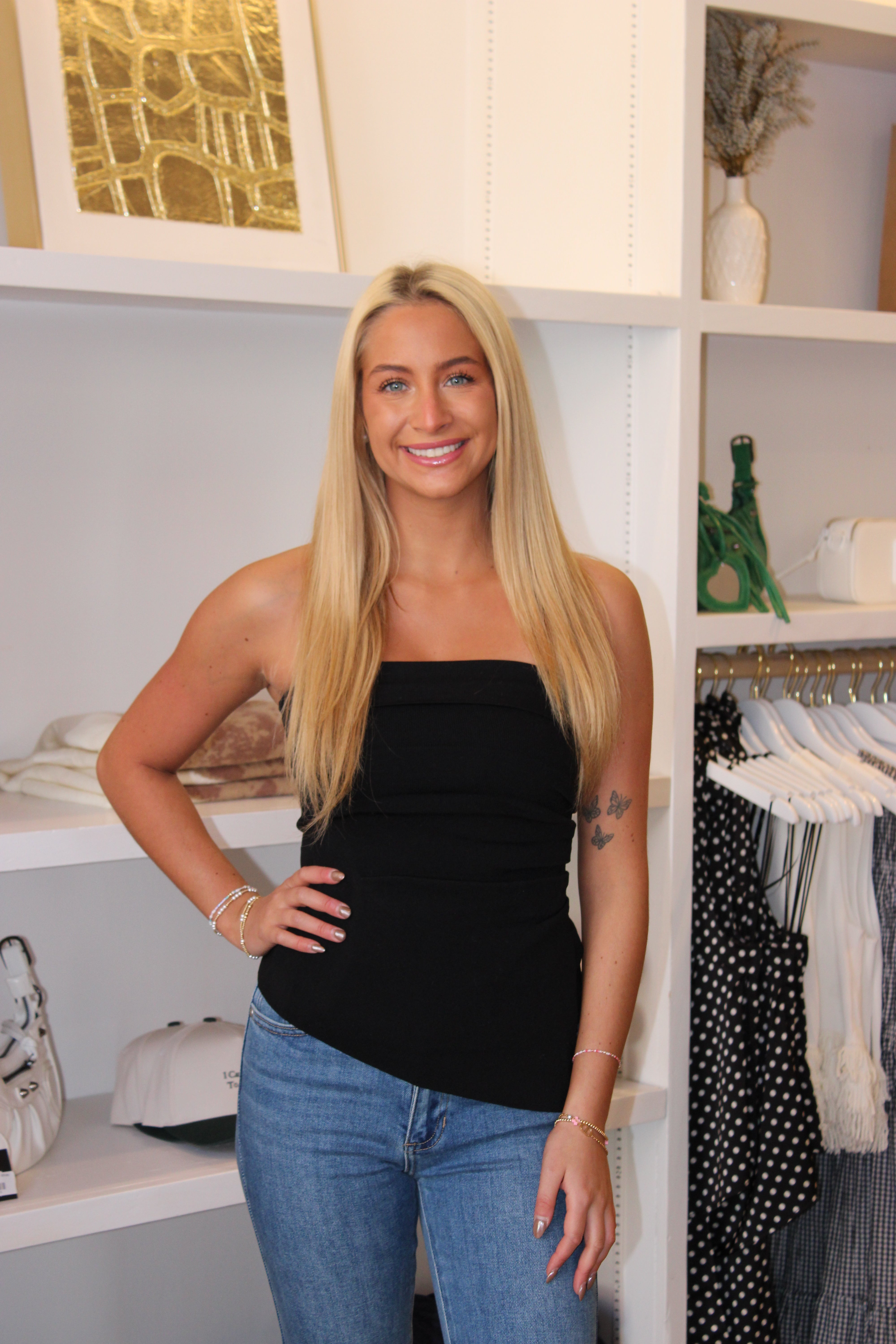 Desire Strapless Ruched Side Top - Black