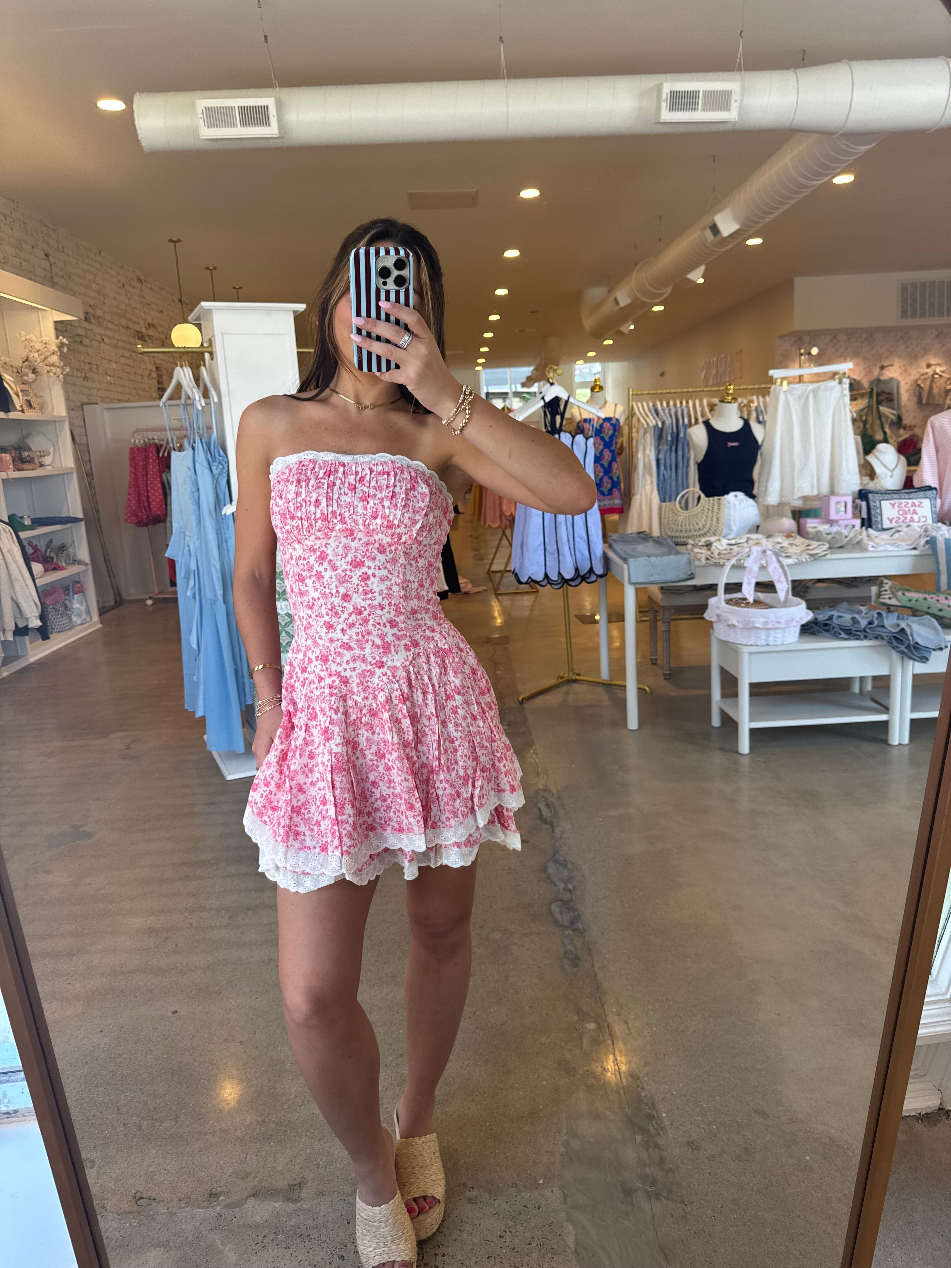 Graeson Floral Lace Mini Dress - Pink