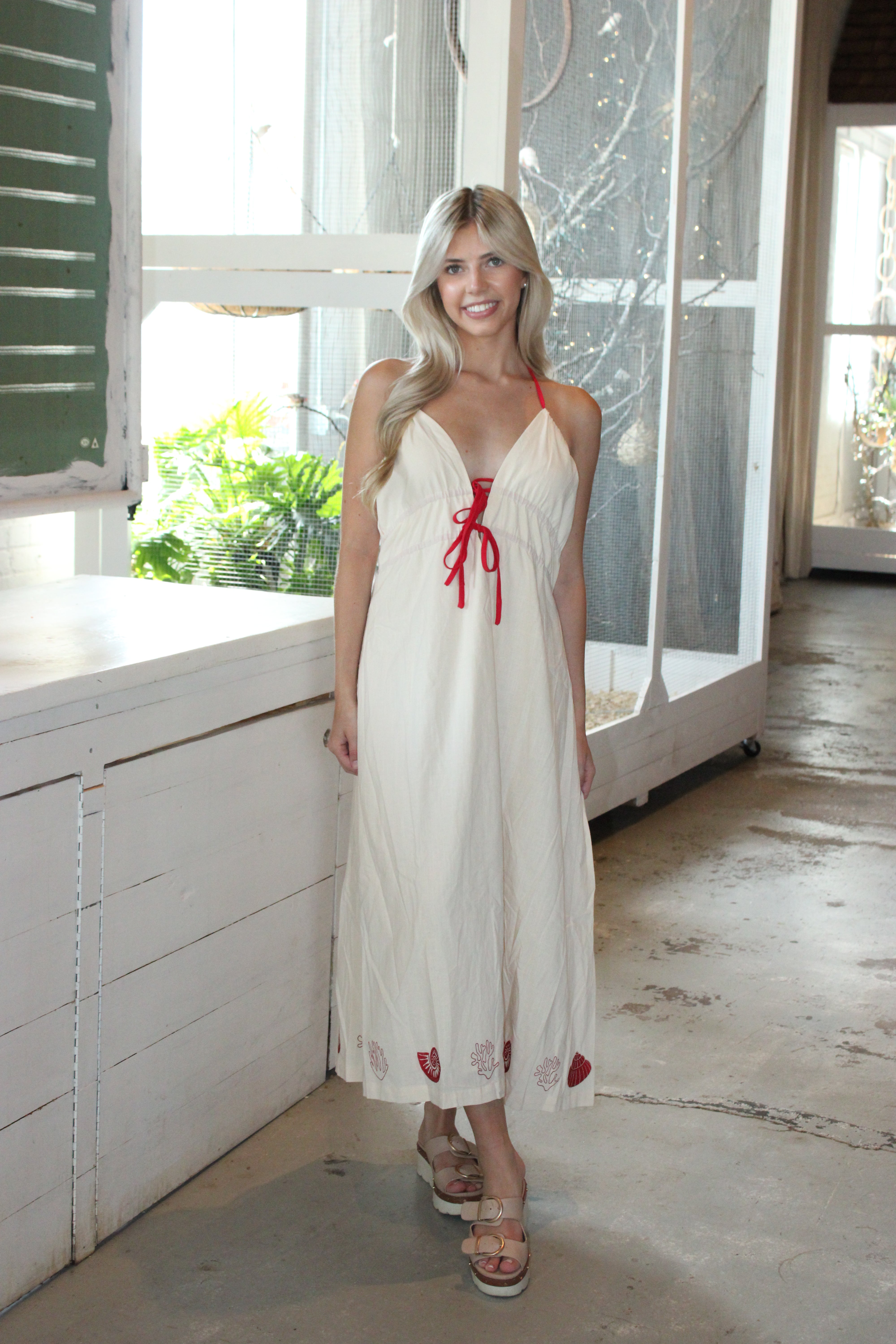 Nights In Capri Midi Dress - Ecru