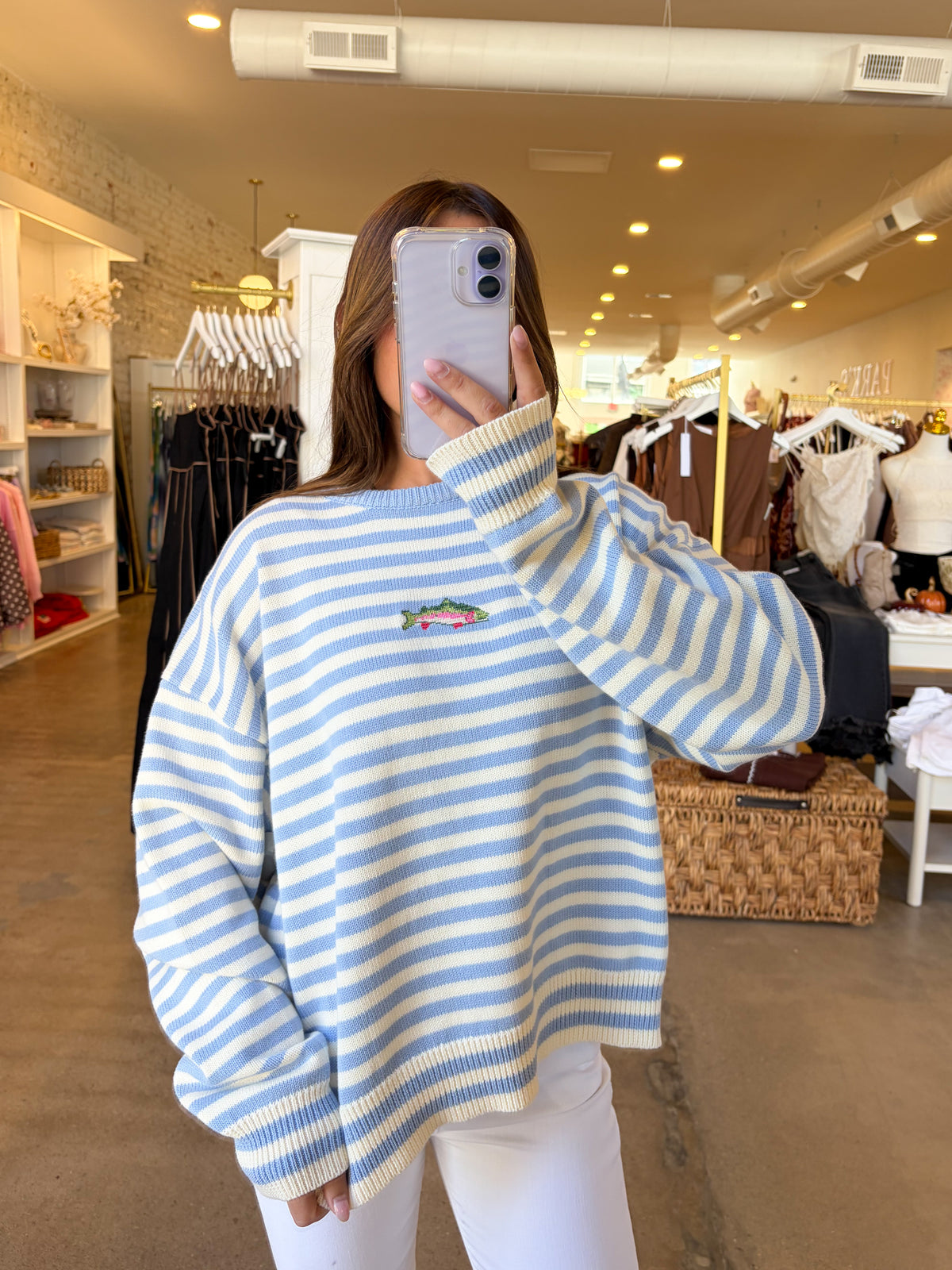 Fresh Catch Sweater - Light Blue/Cream