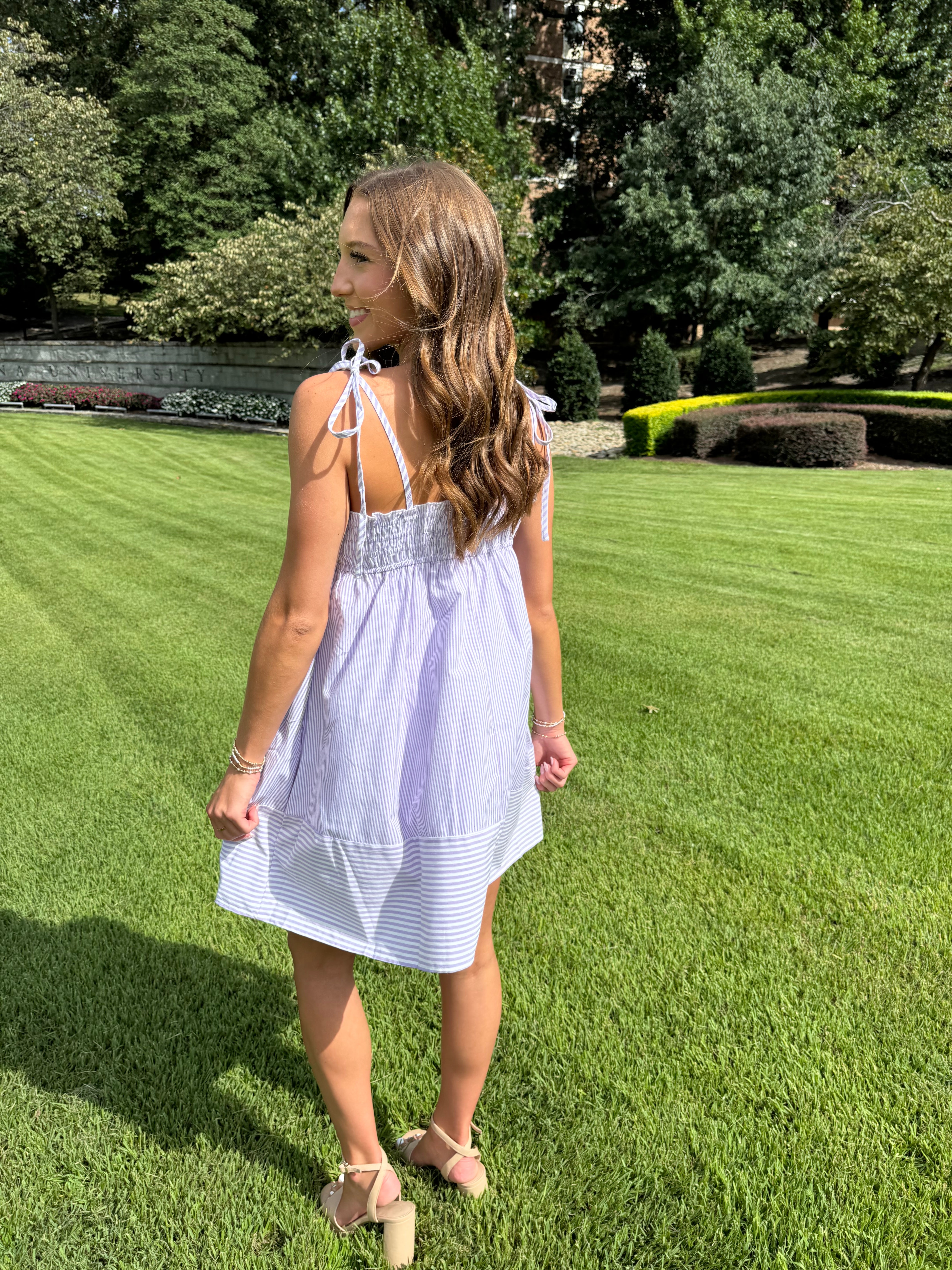 Carolina Girl Mini Dress - Lavender Stripe