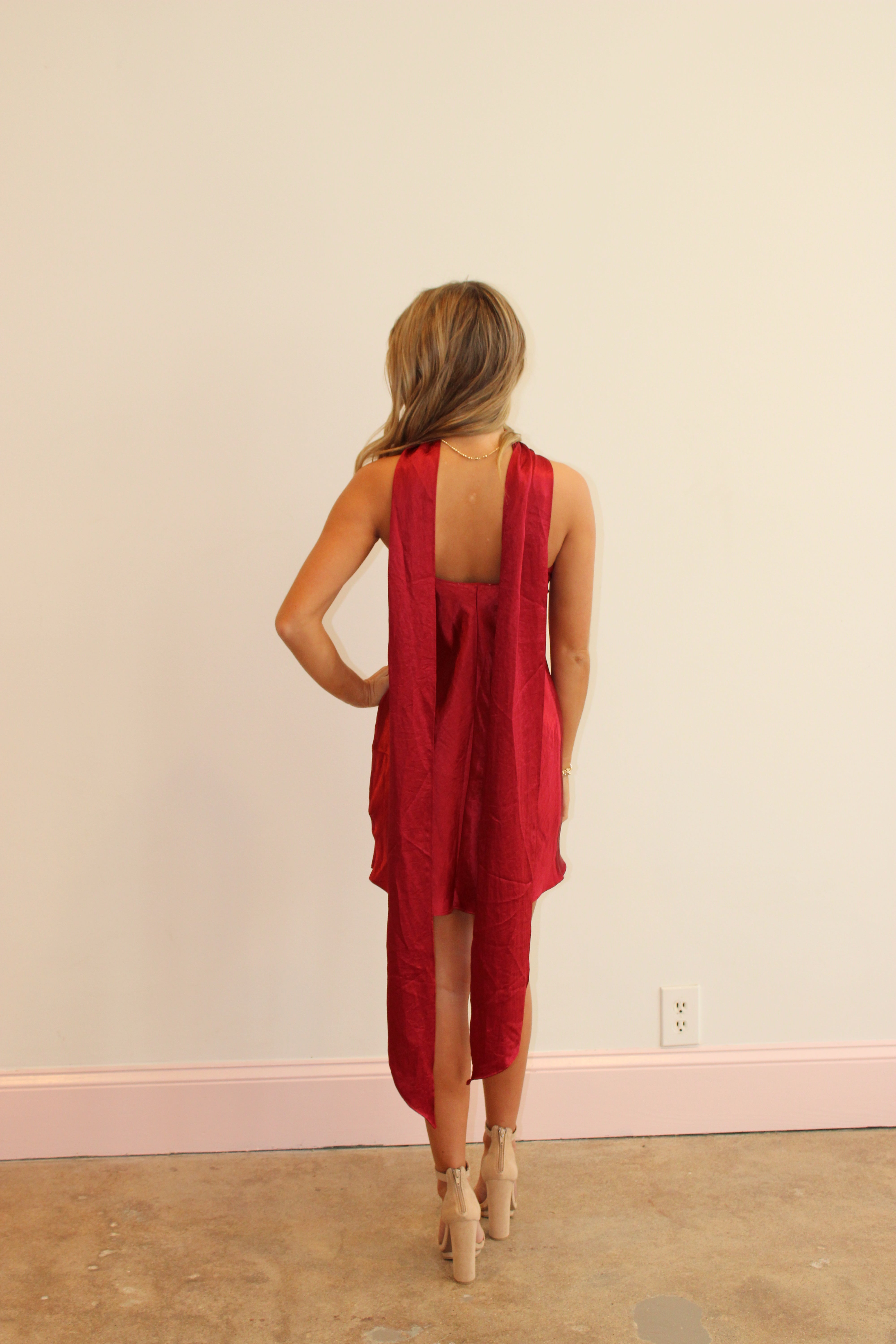 Fate Of Ophelia Satin Mini Dress - Dark Red