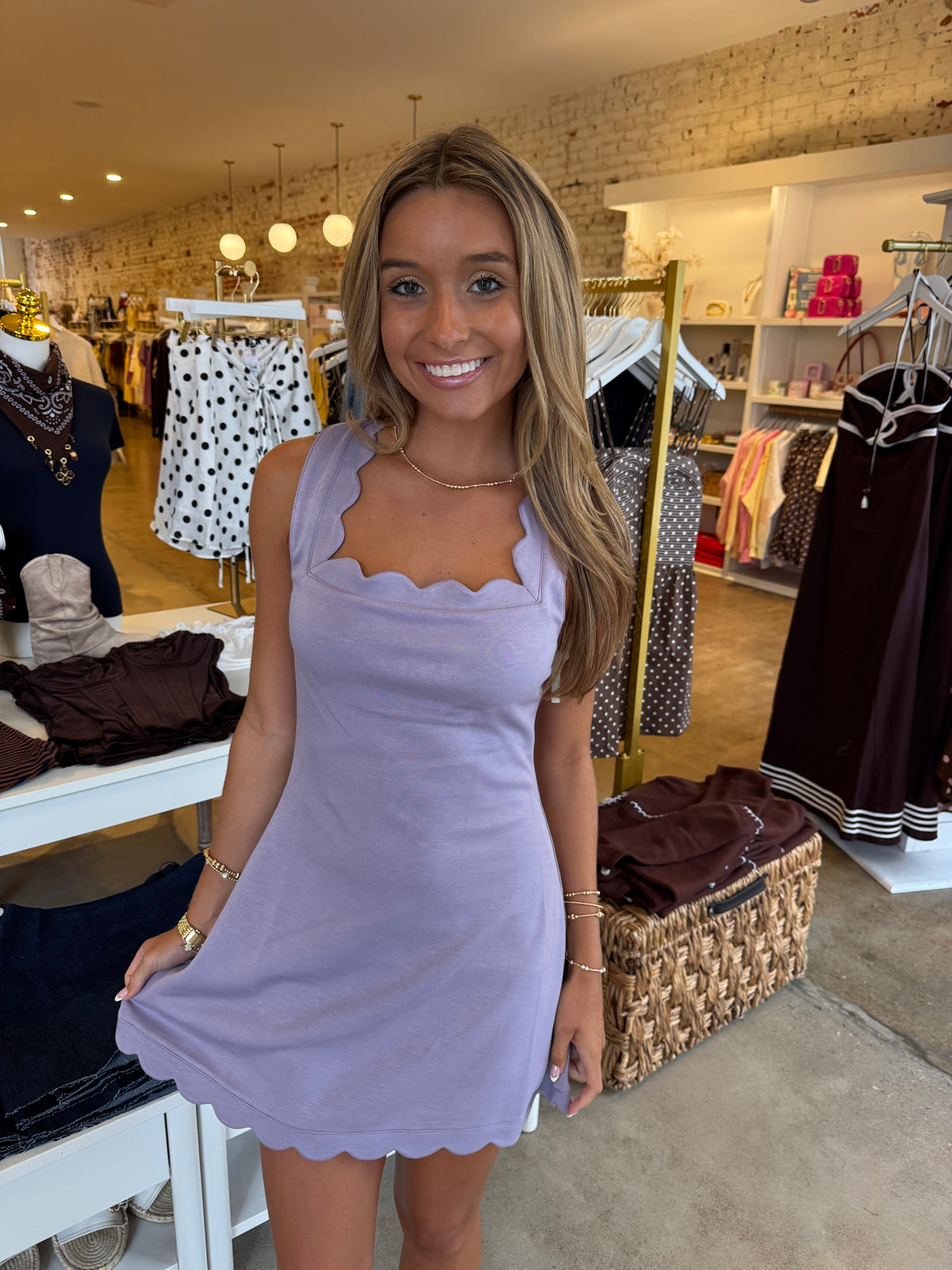 Gracie Scalloped Edge Mini Dress With Shorts - Lavender