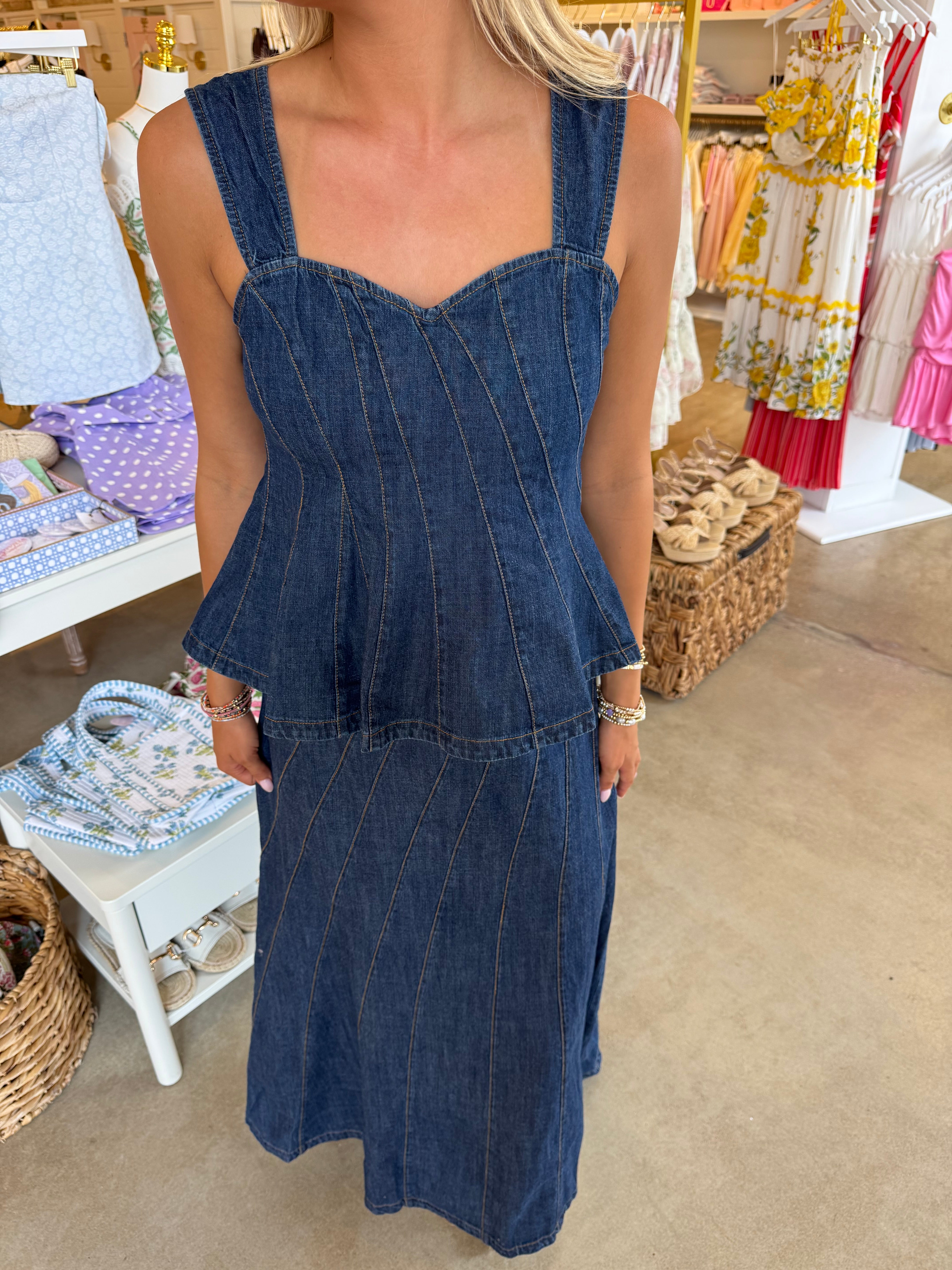 Sweet Magnolia Unique Stitch Denim Set - Dark Denim