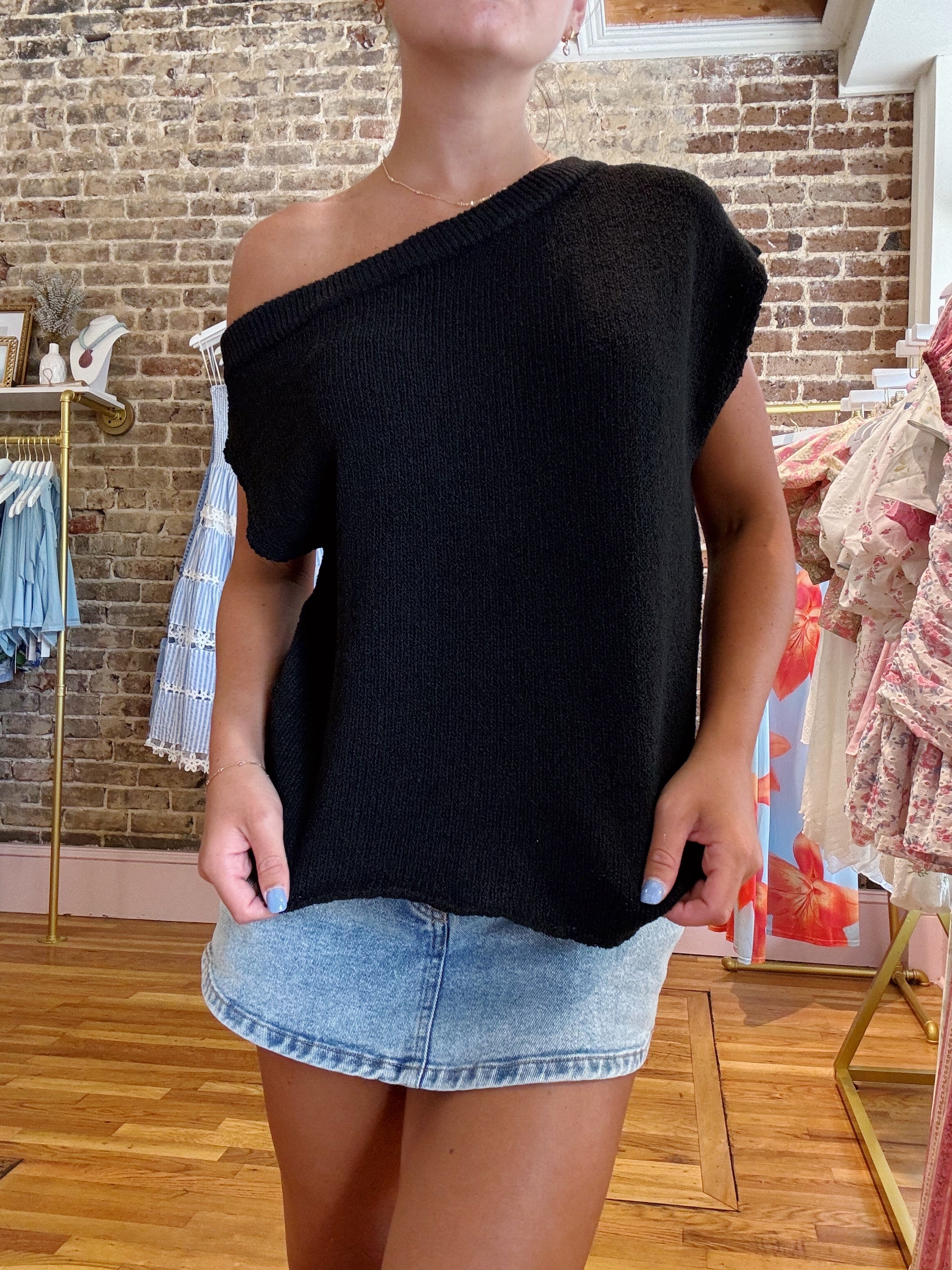 Good Vibes Knit Sweater Top - Black