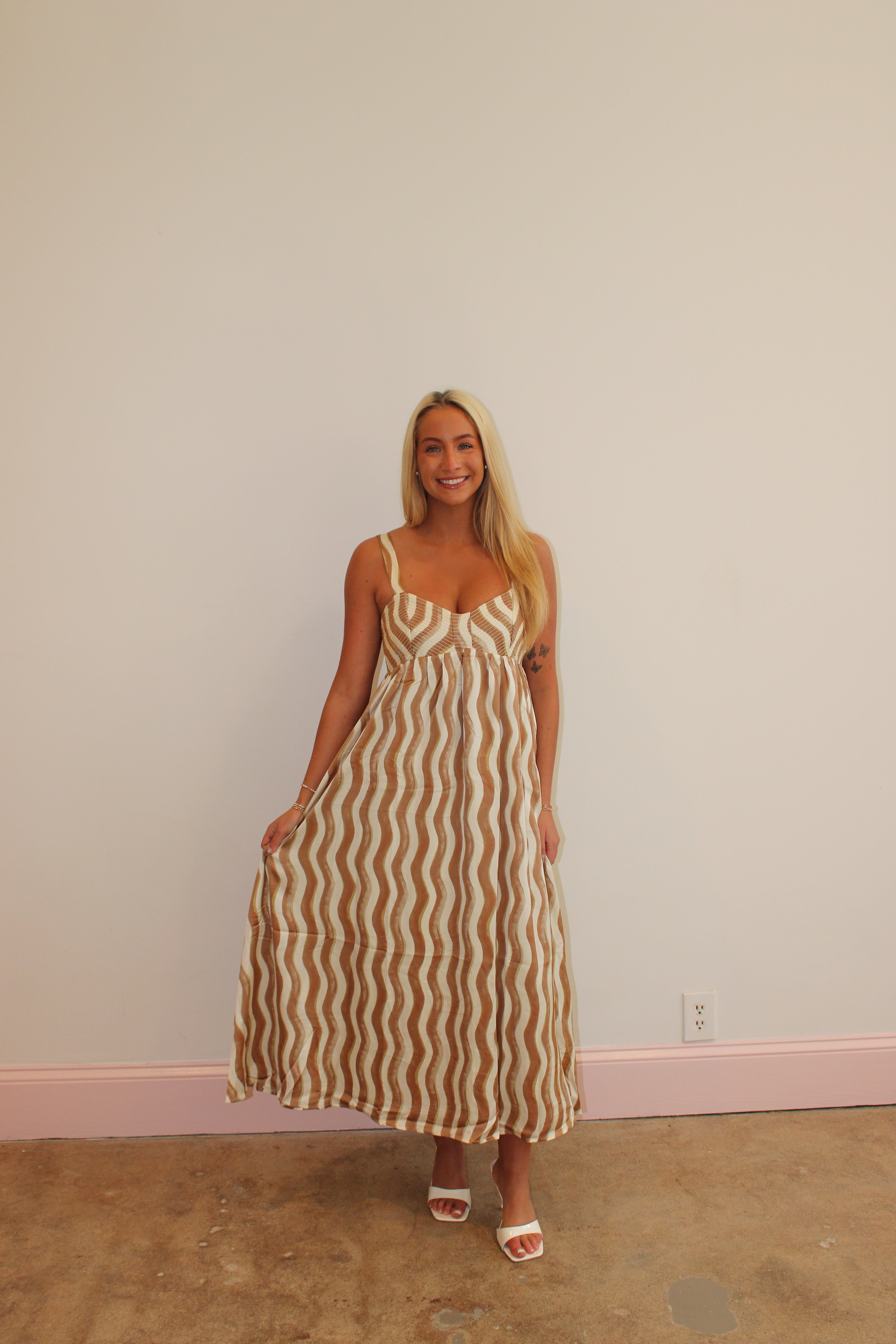 Malea Satin Midi Dress - Cream