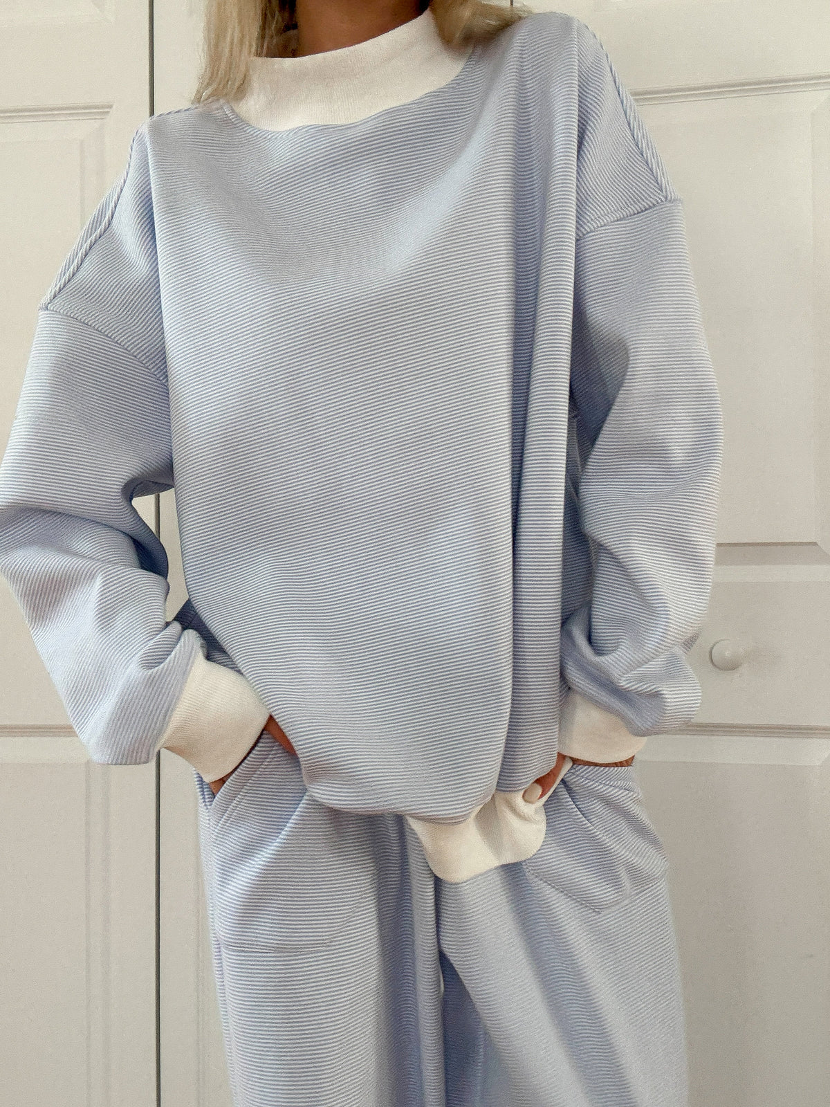 Blue & White Striped Mockneck Sweatshirt