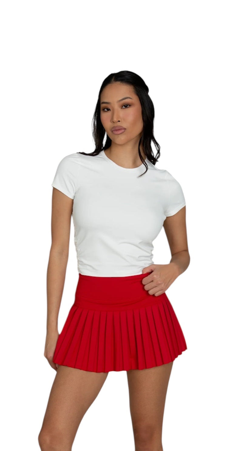 Gold Hinge Pleated Tennis Skirt - Red