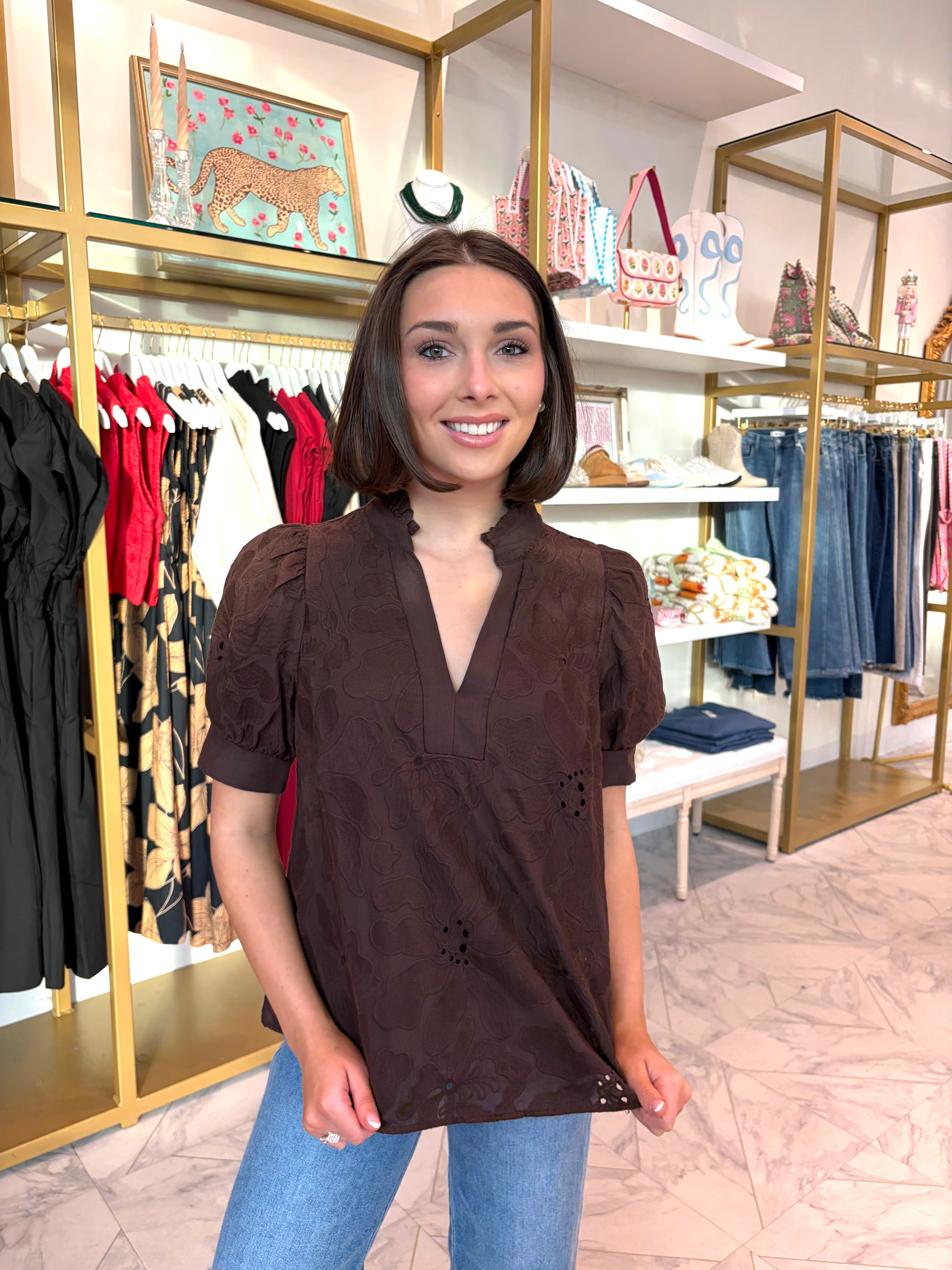 Layne Eyelet Top - Brown