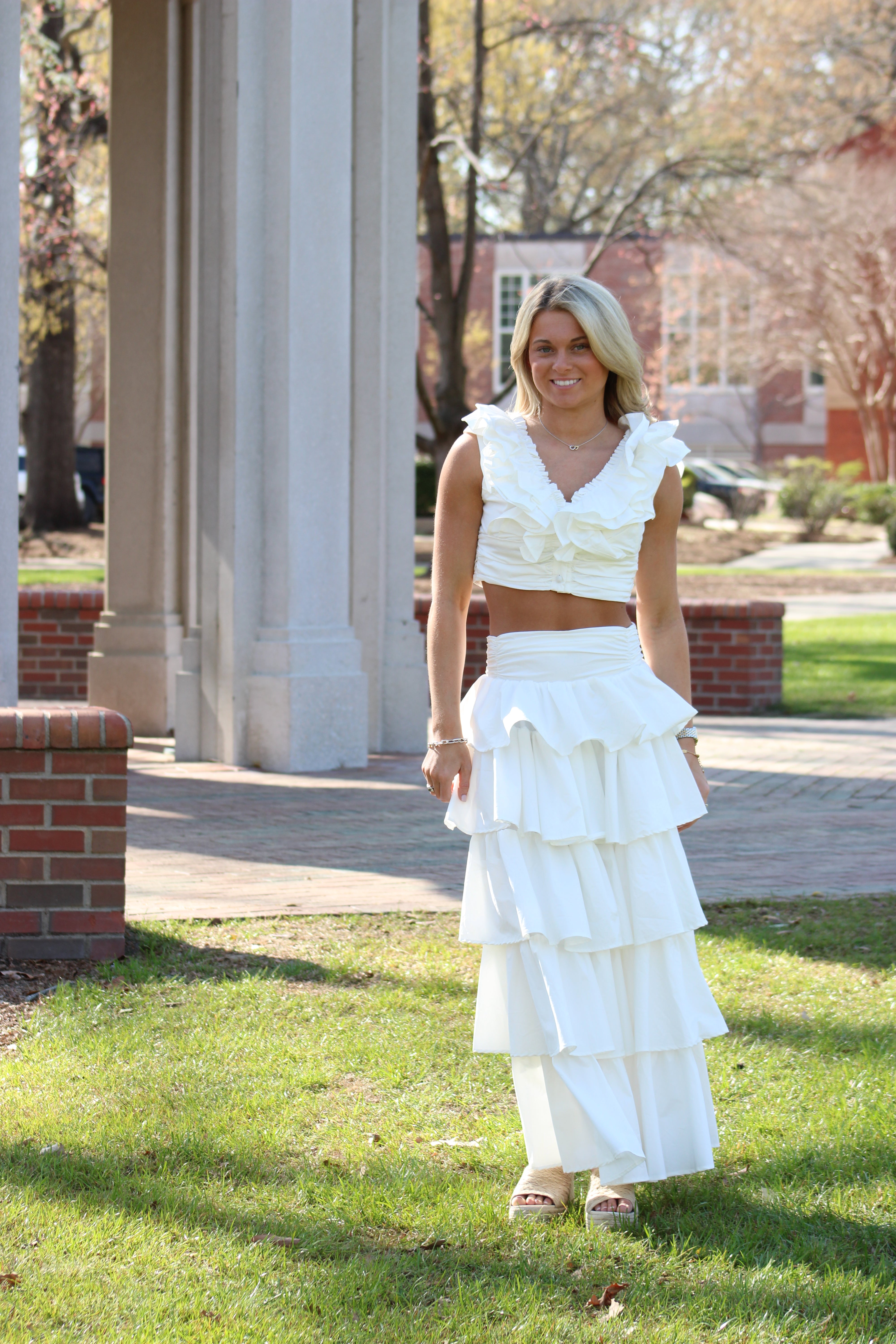 Sitting Pretty Tiered Ruffled Skirt - White