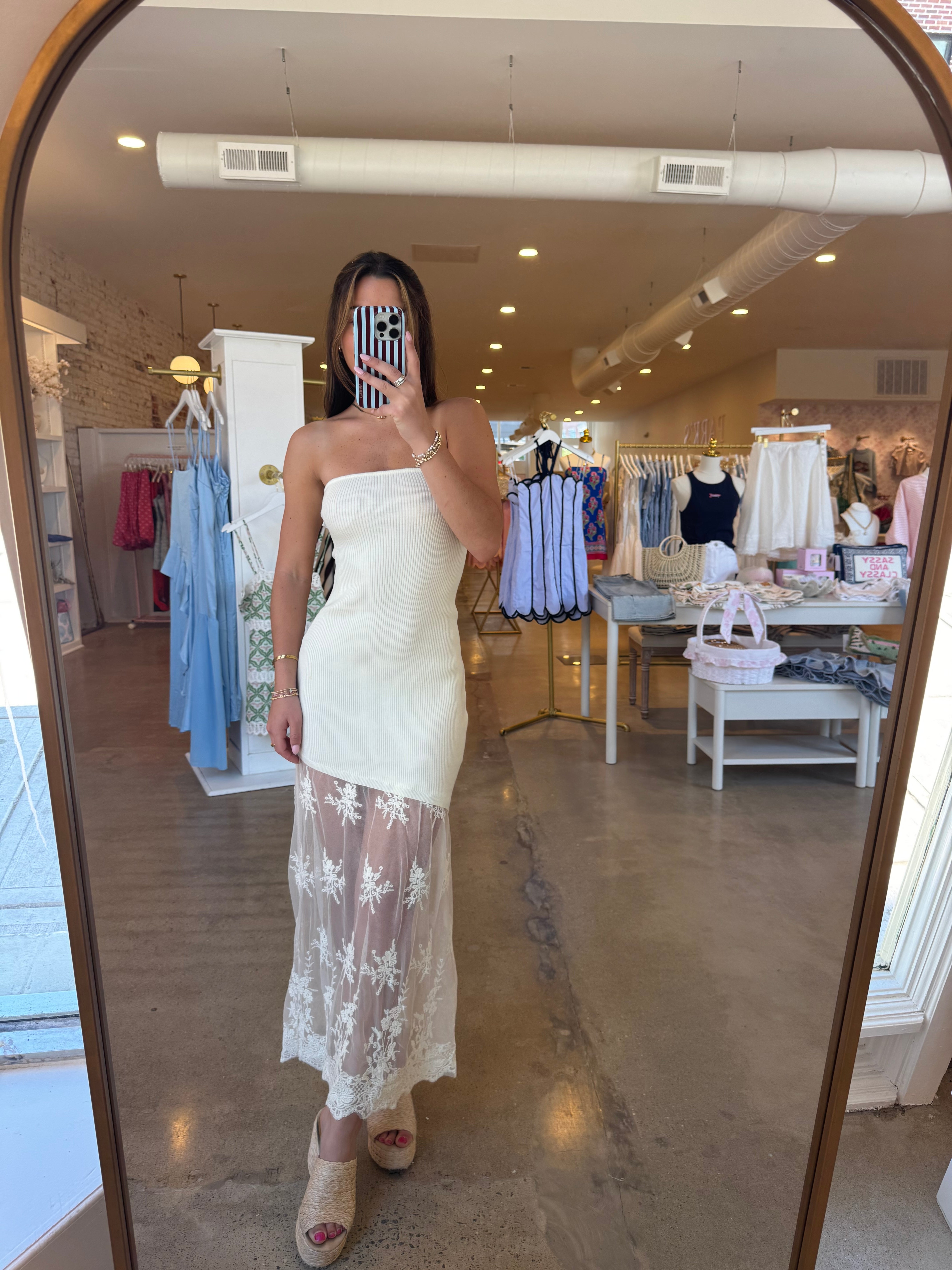 Iris Lace Skirt Tube Midi Dress - Ivory