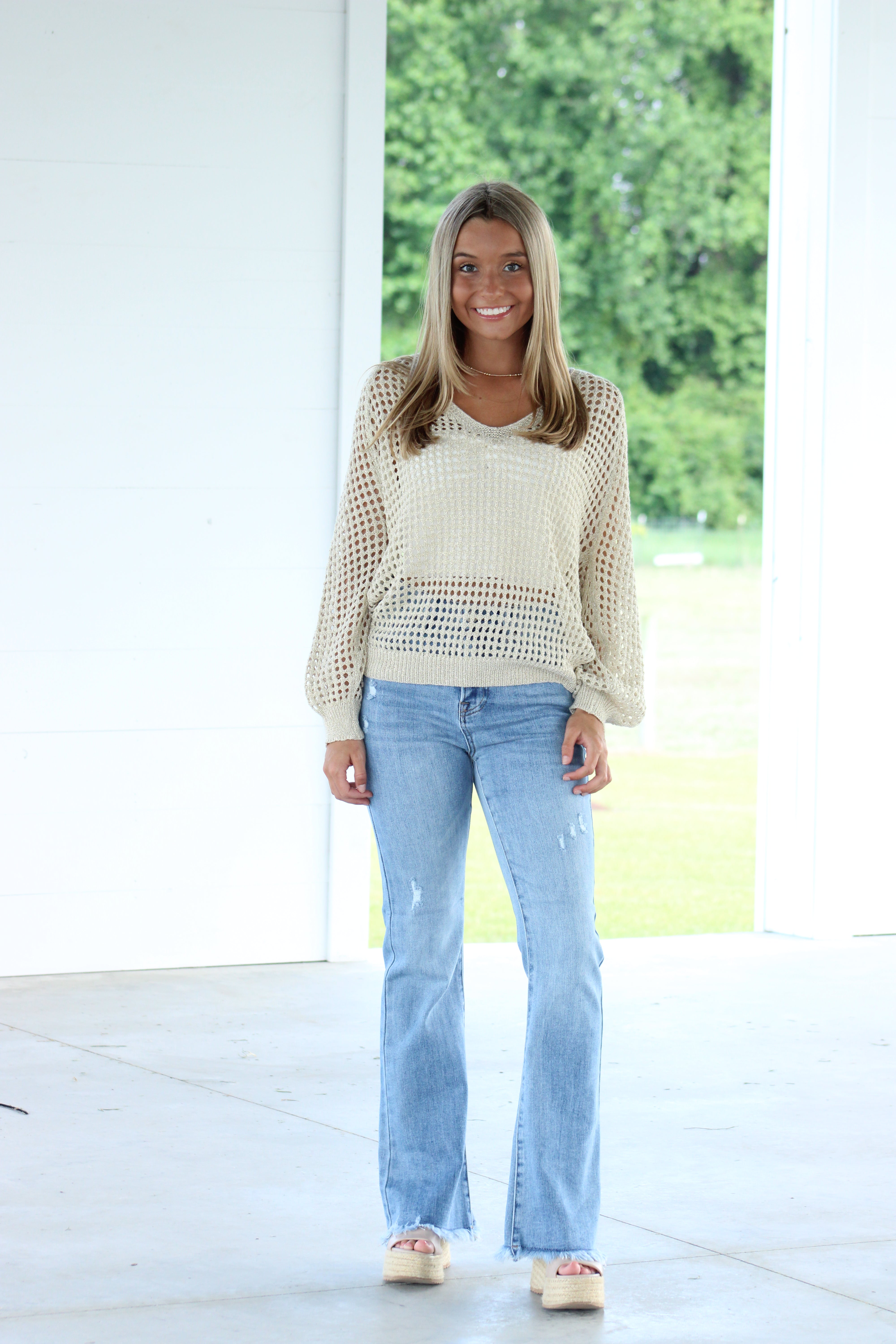 South Beach Crochet Top - Tan & Gold