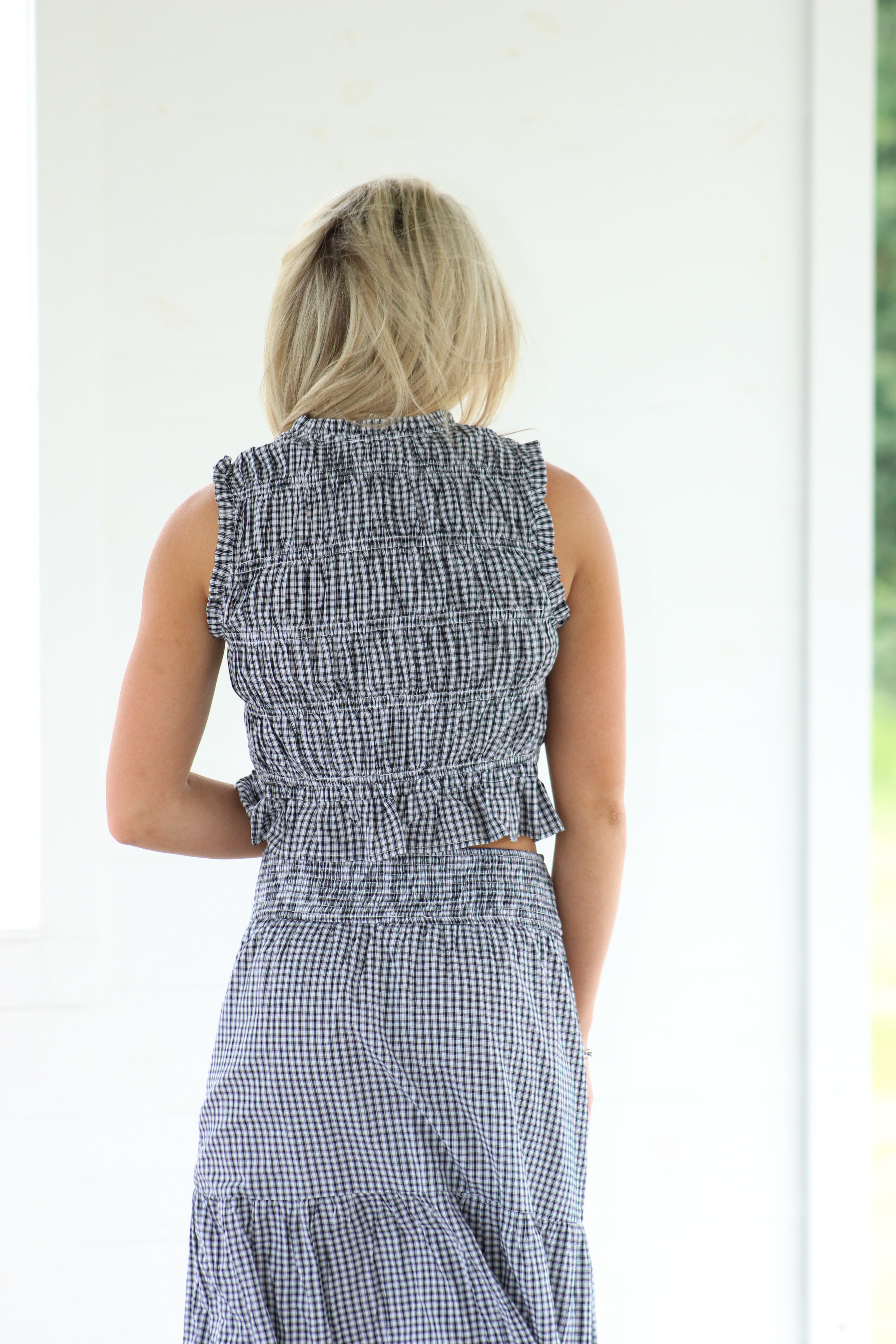 All Of Me Top & Midi Skirt Set - Black White Checkered