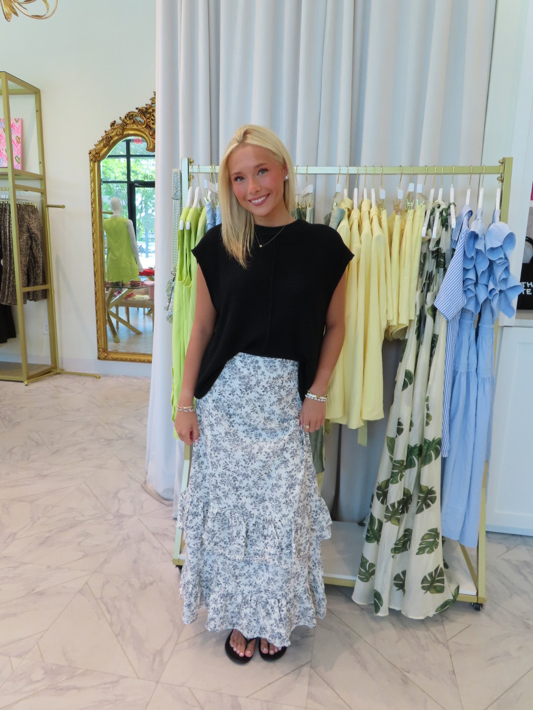 Mia Tiered Ruffle Maxi Skirt - Floral Black