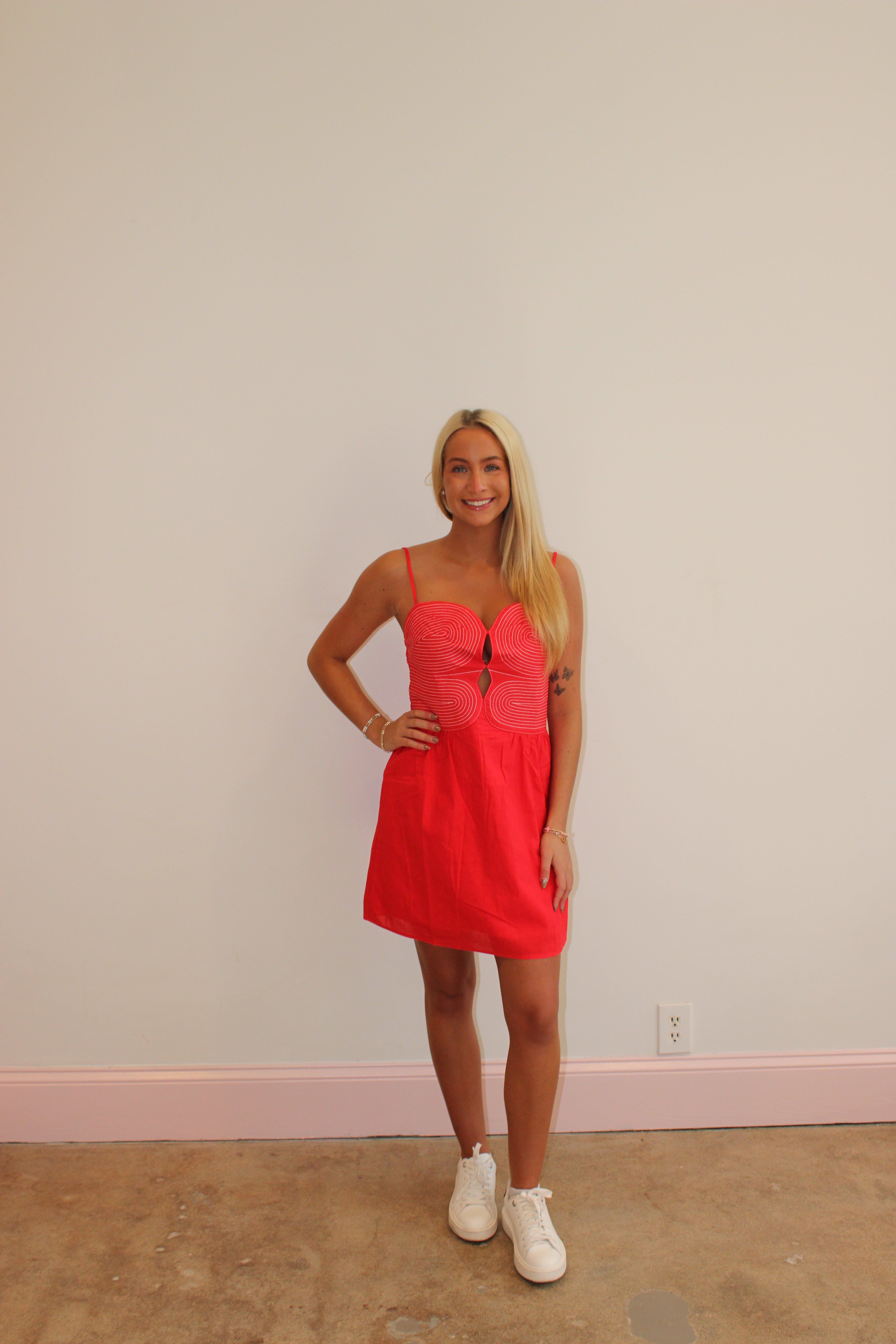 Clarissa Embroidered Mini Dress - Red