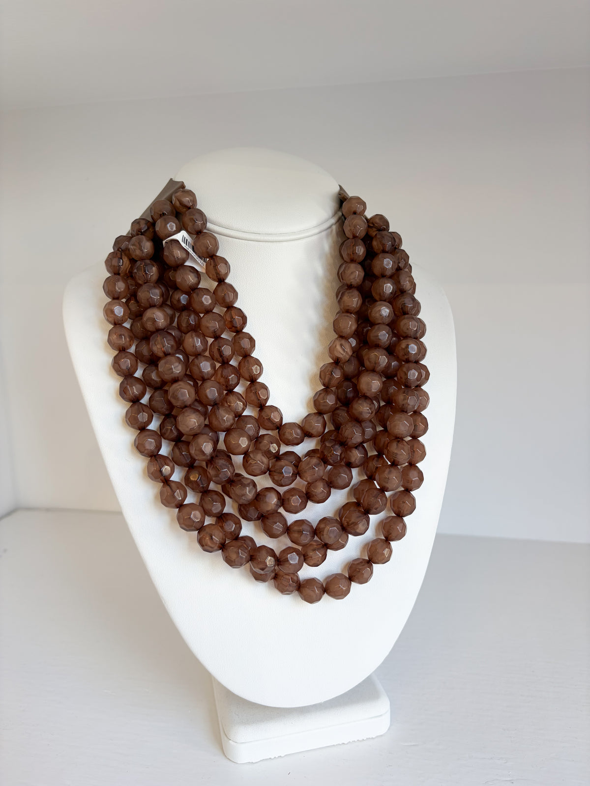 Layered Bead Necklace with Magnetic Clasp - Brown